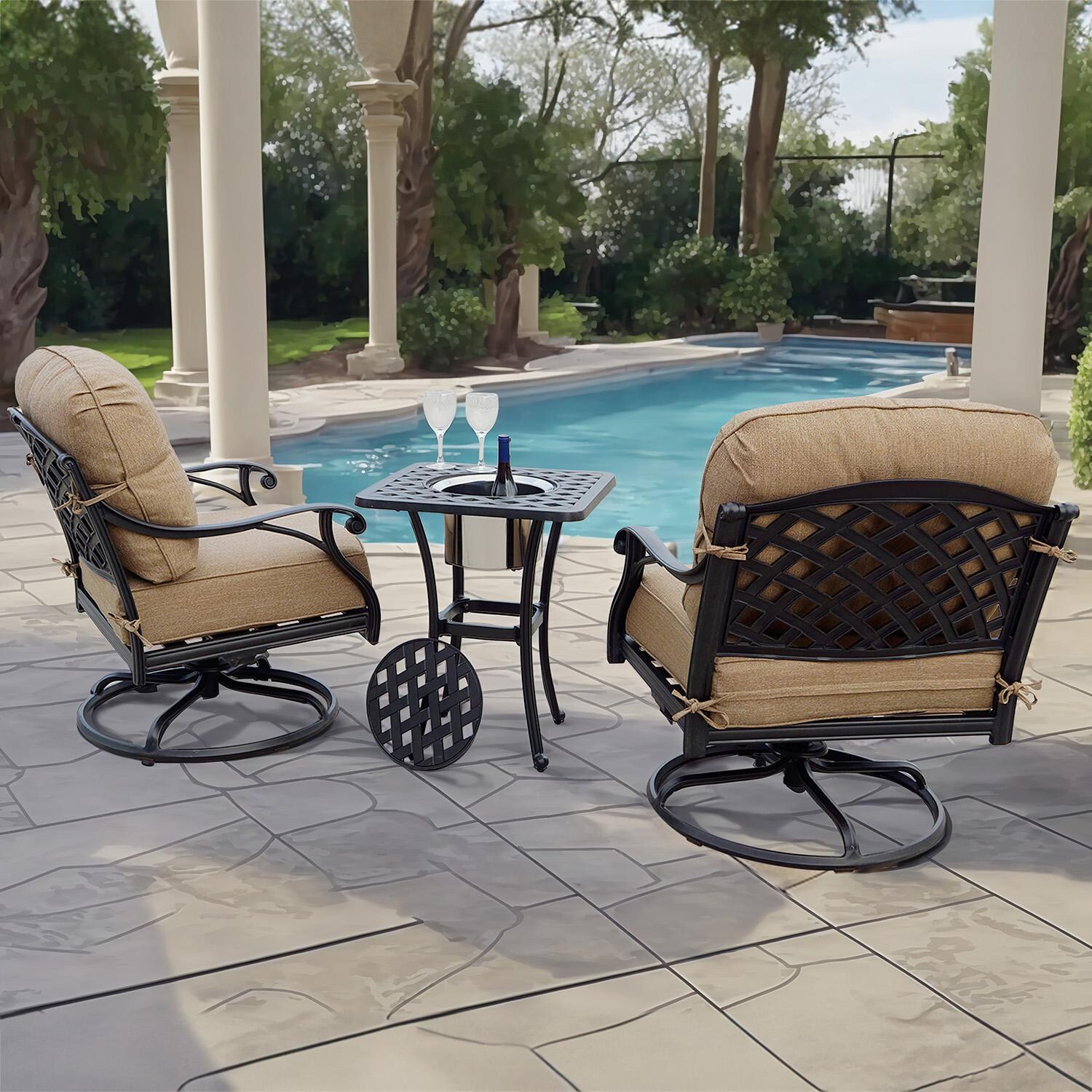 Darlee Nassau 3-Piece Patio Conversation Set with 21 Inch Square Ice Bucket End Table - Set - Lifestyle thumbnail
