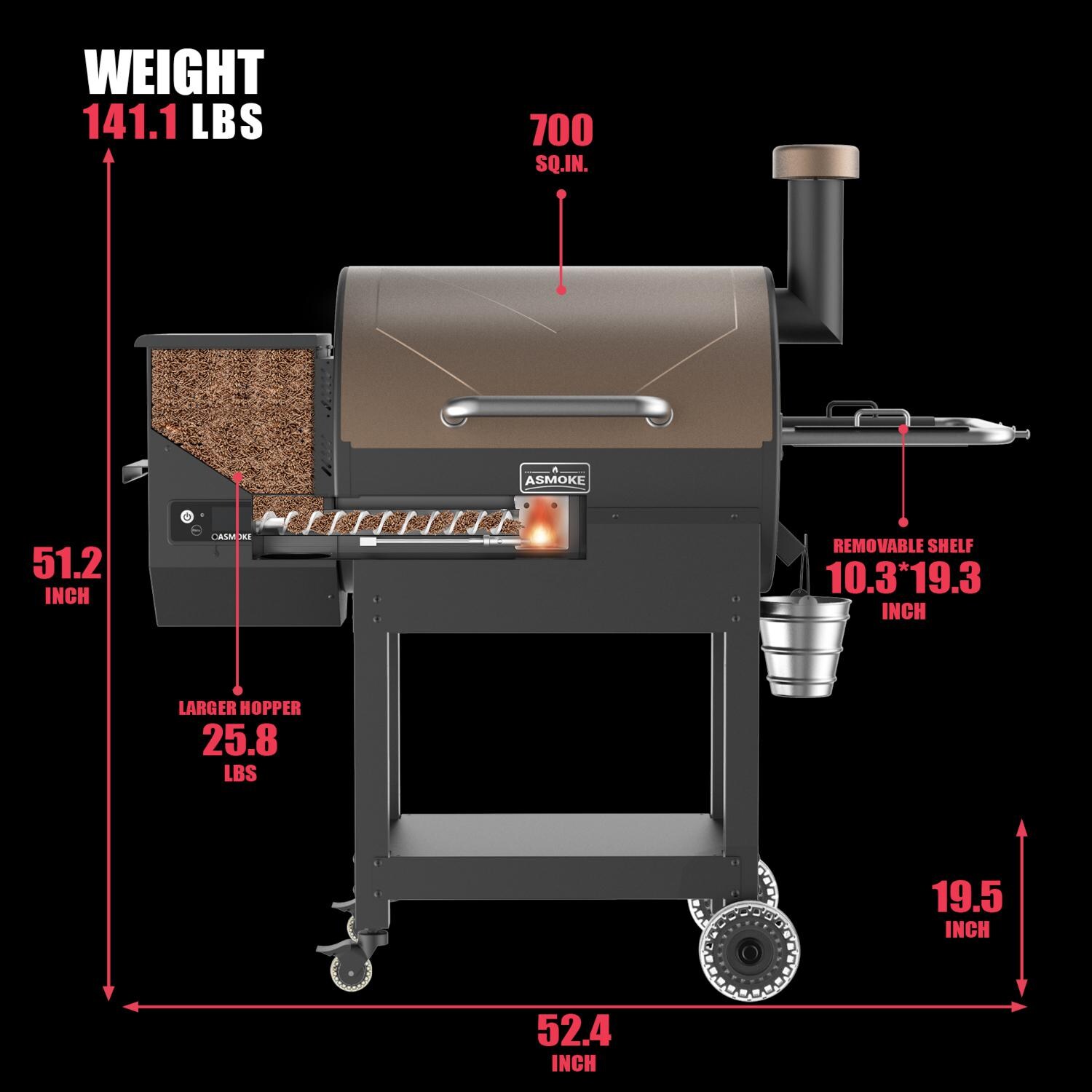 ASMOKE AS660 Signature Wood Pellet Grill Smoker - Dimensions thumbnail