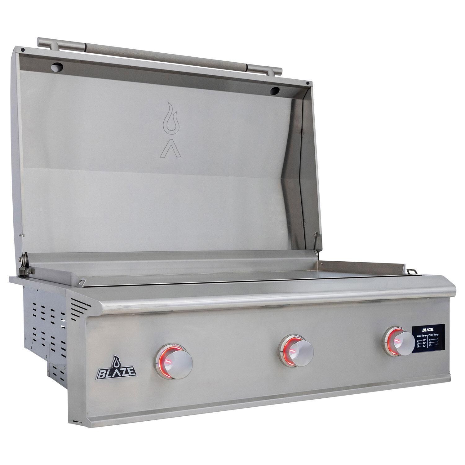 Blaze BLZ-GRIDDLE40-NG Natural Gas Griddle - Lid Open - White Background thumbnail