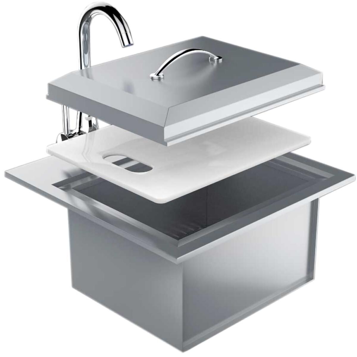 Sunstone Premium 21 X 20 Drop In Sink With Hot/Cold Faucet - Shown With Lid & Cutting Board thumbnail