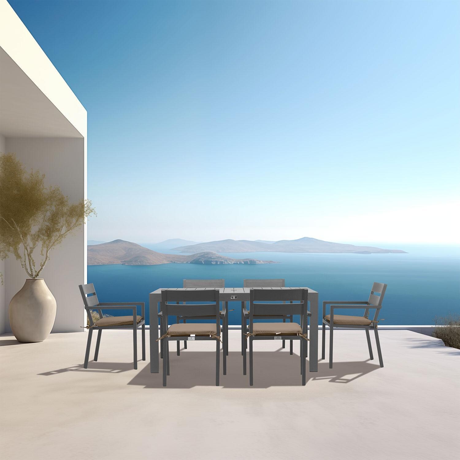 Calm Bay Classic 5 Pc Rectangular Dining Set in Slate/Heather Beige by Lakeview - Set - Outdoor Patio - Lifestyle thumbnail