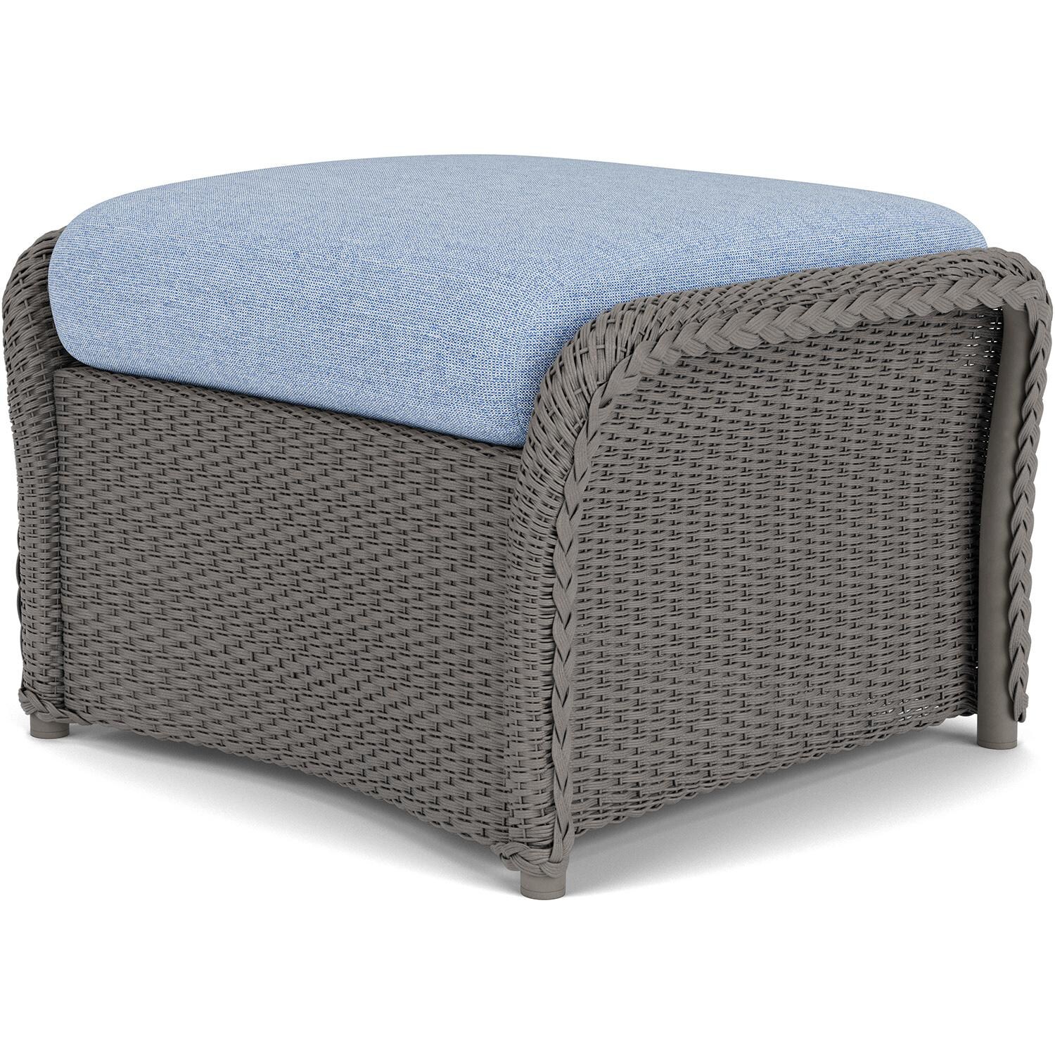 Lloyd Flanders Weekend Retreat Woven Ottoman in Pewter Finish W/ Demo Skyway Fabric - Back Right thumbnail