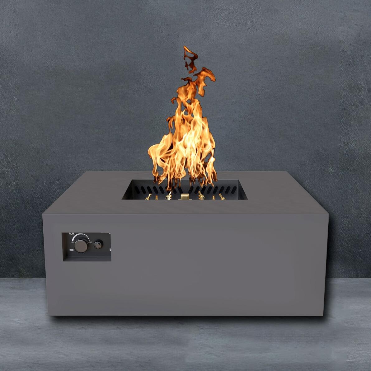 AON 40 Inch Square Powder Coated Steel Propane Fire Pit Table W/ Platinum Ignition in Charcoal By Warming Trends - Fire - Detail thumbnail