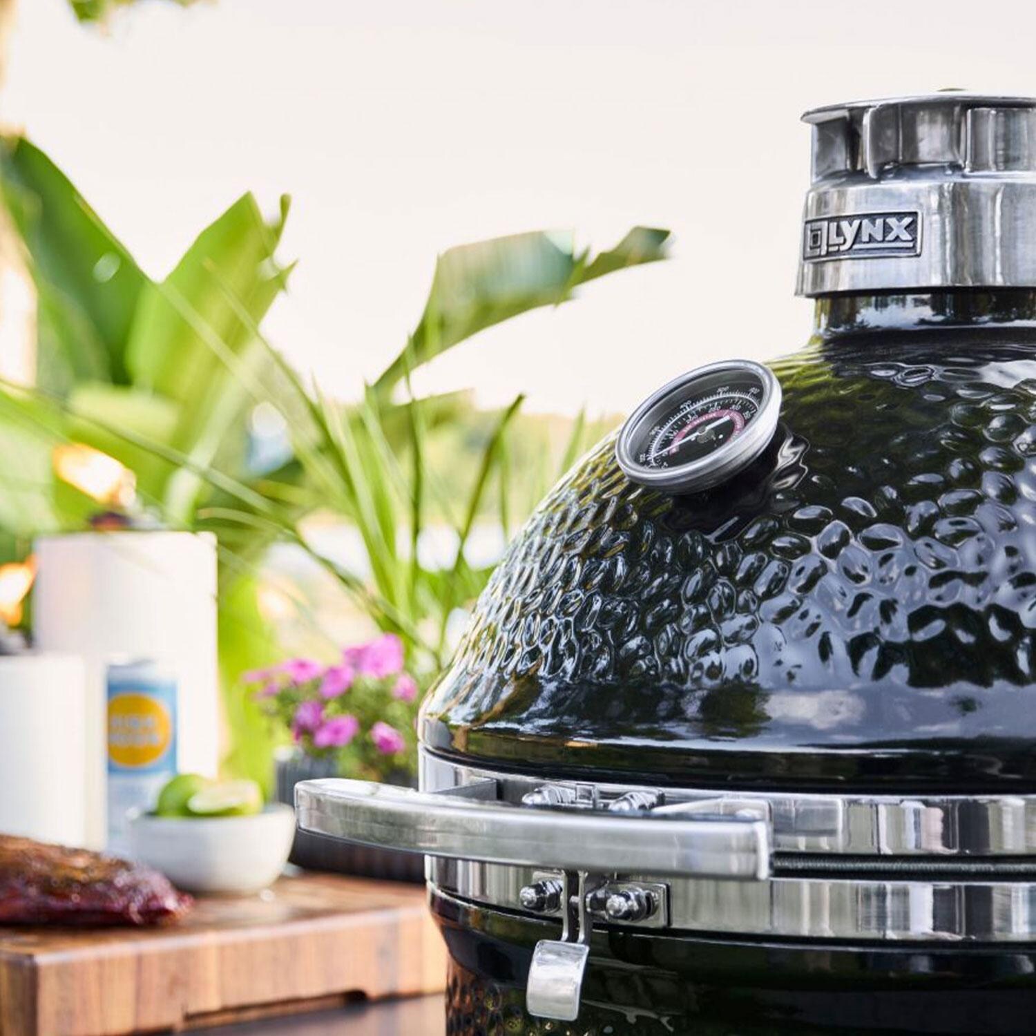 Lynx LCGRBK 18 Inch Built-In Ceramic Kamado Charcoal Grill - Black - Close Up Detail - Lifestyle thumbnail