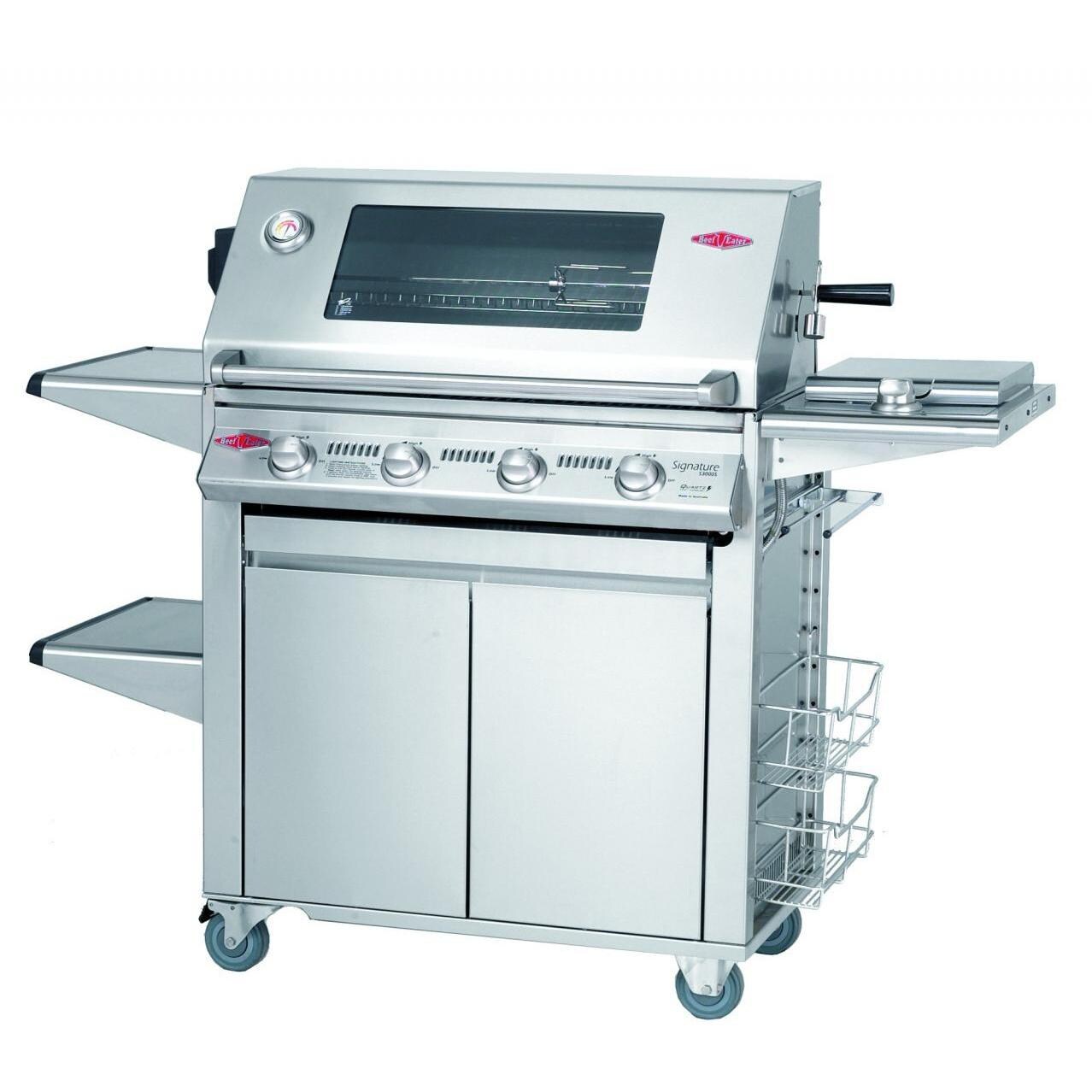 BeefEater Signature Premium 4-Burner Natural Gas Grill On Cabinet Trolley Cart W/ Shelves thumbnail