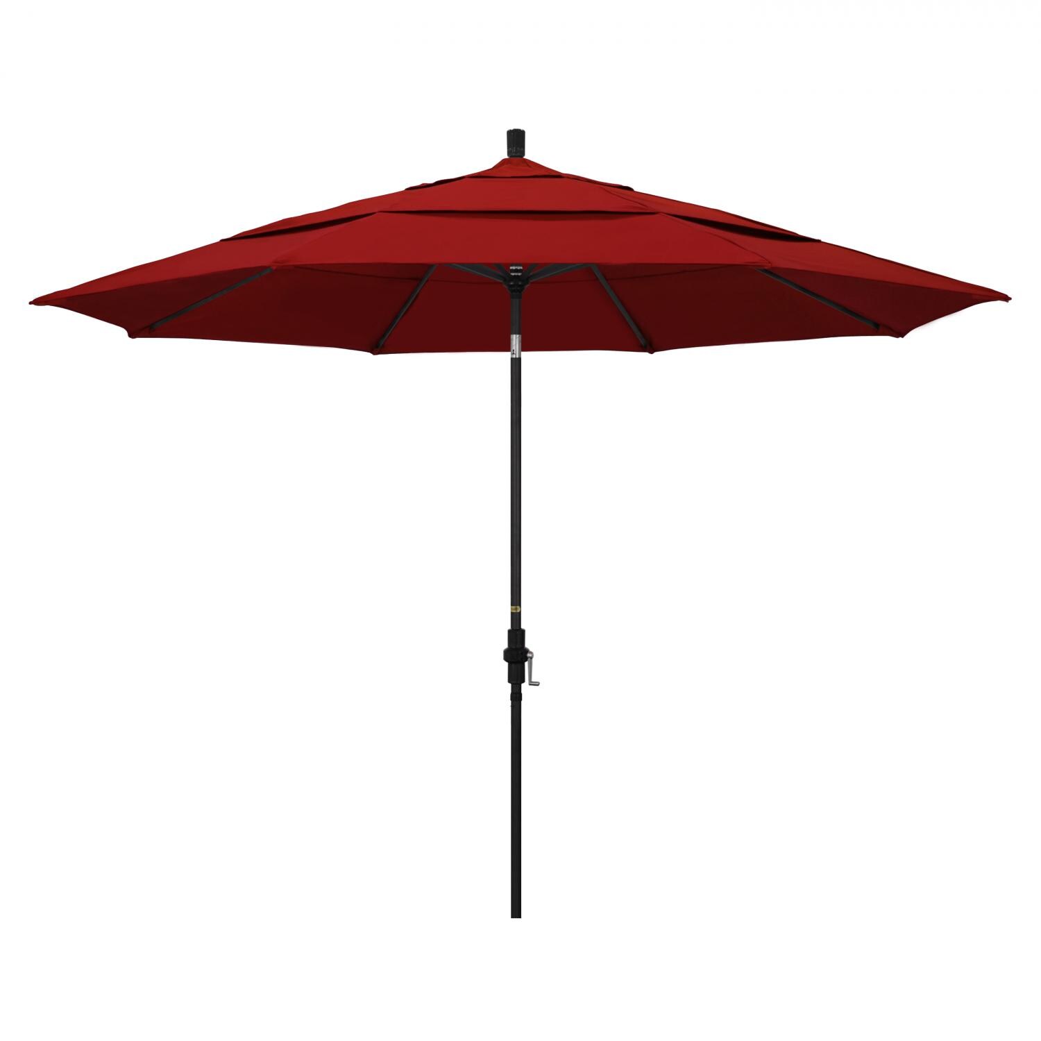 California Umbrella 11 Ft Octagonal Aluminum Collar Tilt Patio Umbrella W/ Crank Lift & Aluminum Ribs - Stone Black Frame / Sunbrella Canvas Jockey Red Canopy thumbnail