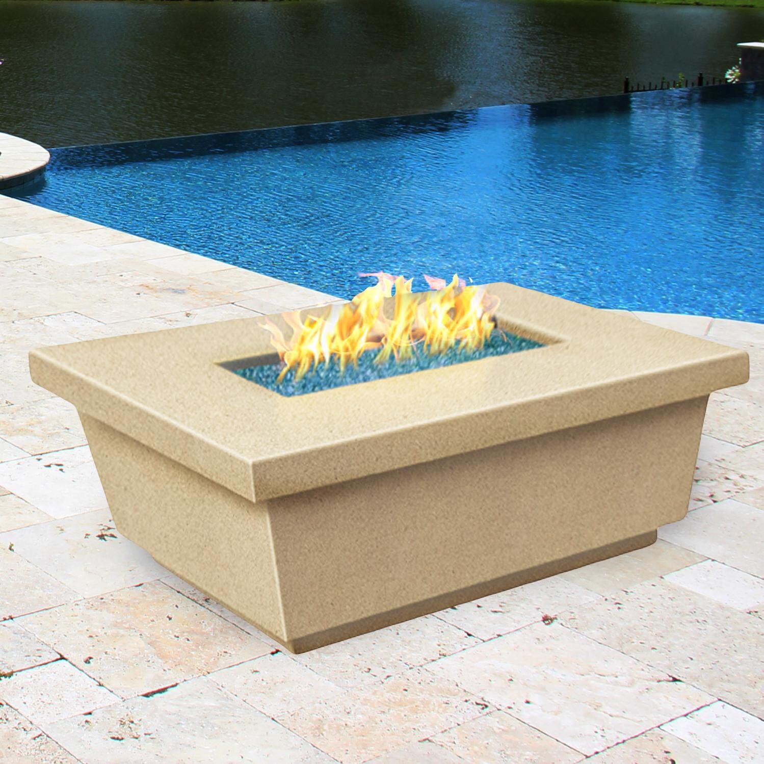 Contempo 52 Inch Rectangular GFRC Propane Fire Pit Table in Cafe Blanco by American Fyre Designs