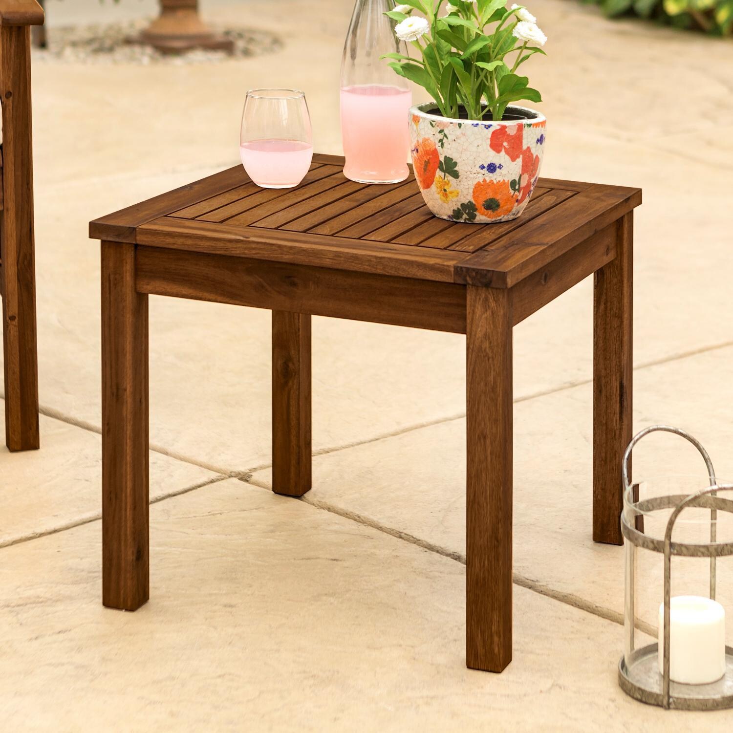 Ultimate Patio Horizon Way 20 Inch Square Dark Brown Acacia Patio End Table - Angled View thumbnail