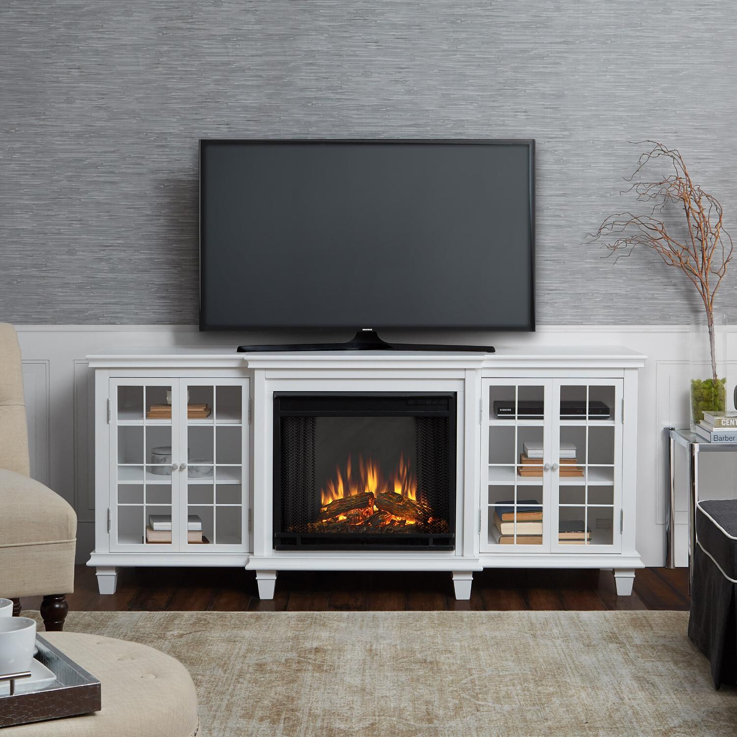 Electric Fireplace Tv Stands Entertainment Centers Bbqguys Real Flame Marlowe 70 Inch Electric Fireplace Entertainment Center White 2770e W