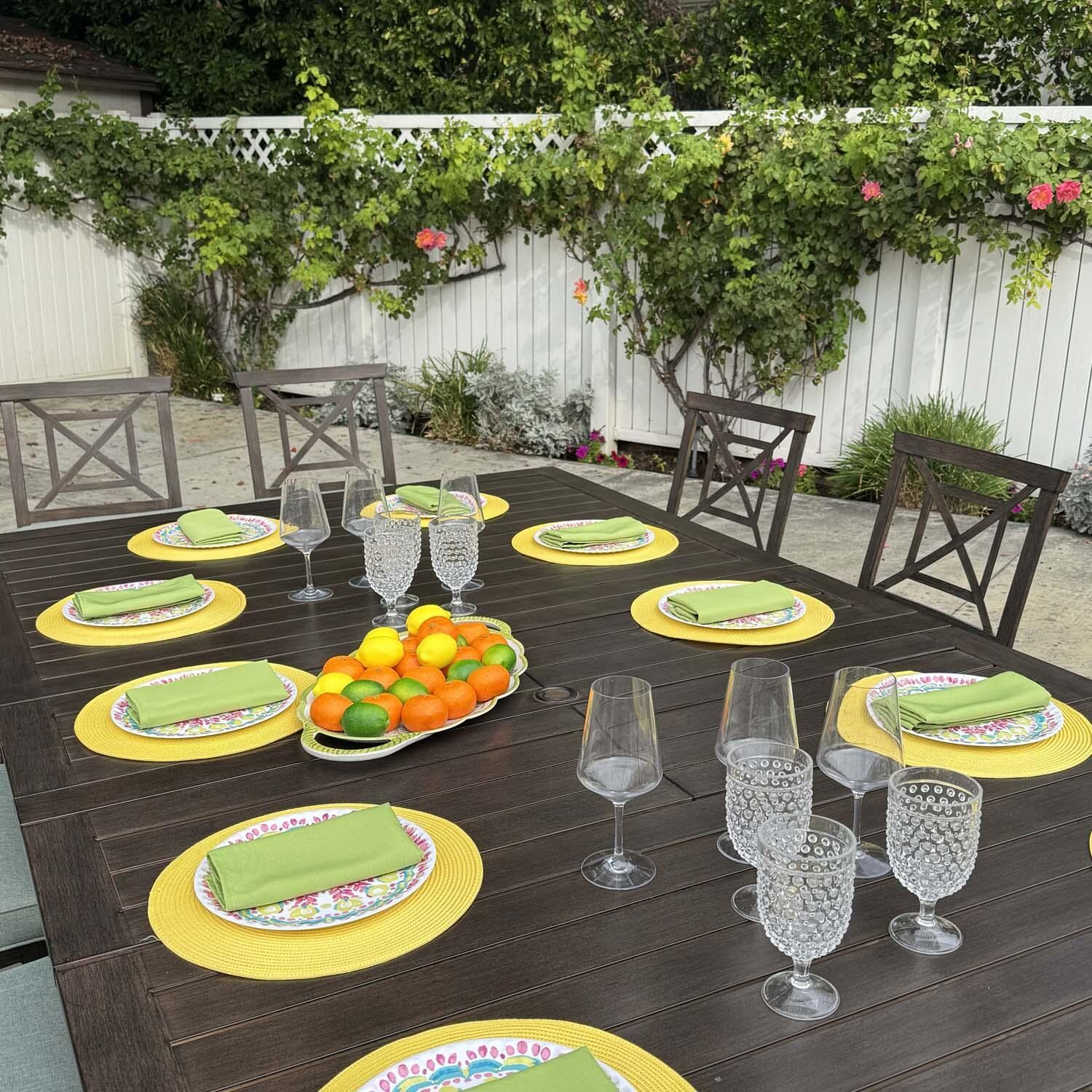 Atlantis 13 Pc Aluminum Dining Set in Walnut/Spa by Darlee - Close Up - Lifestyle thumbnail