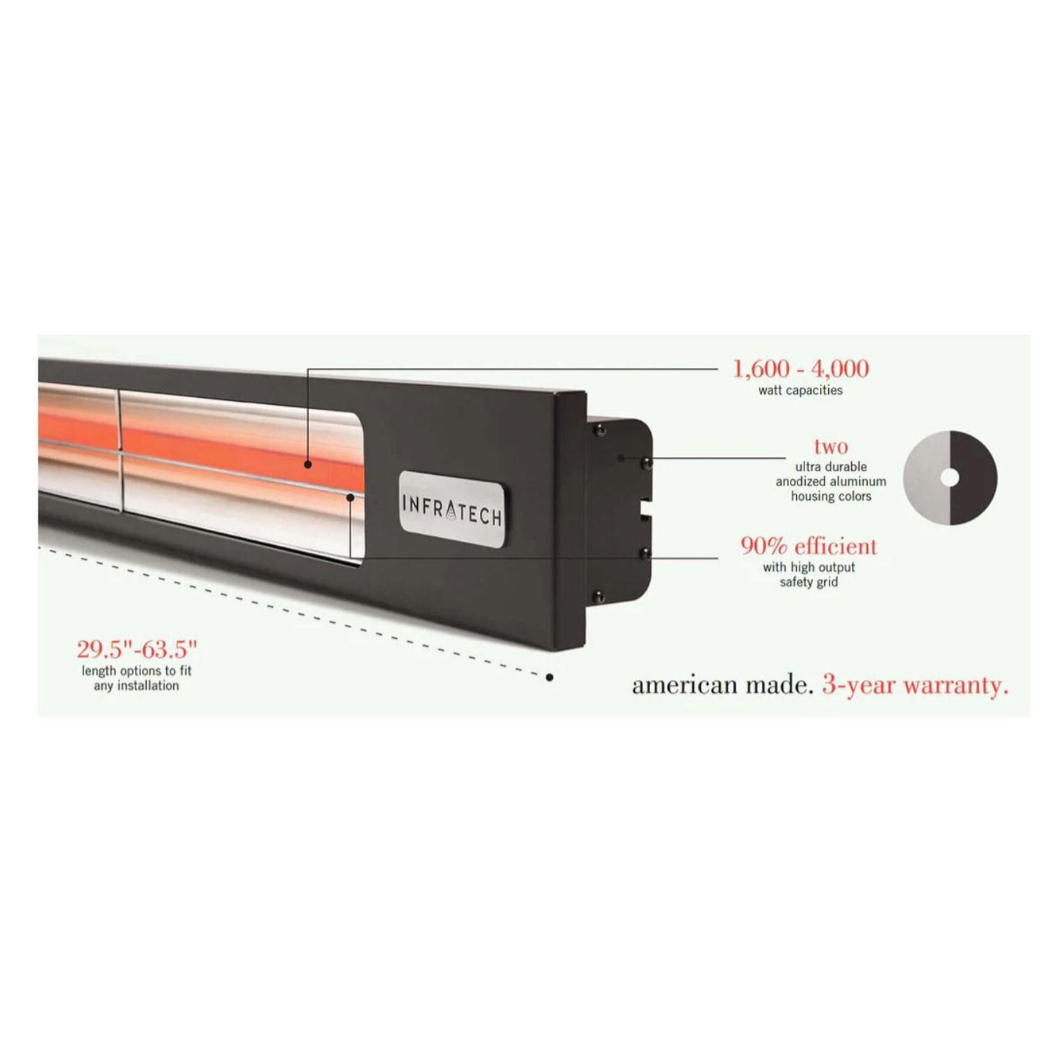 Infratech SL3024SV Slimline Series 63 1/2-in 3000W Single Element Electric Infrared Patio Heater - 240V - Silver - Element - Detail thumbnail