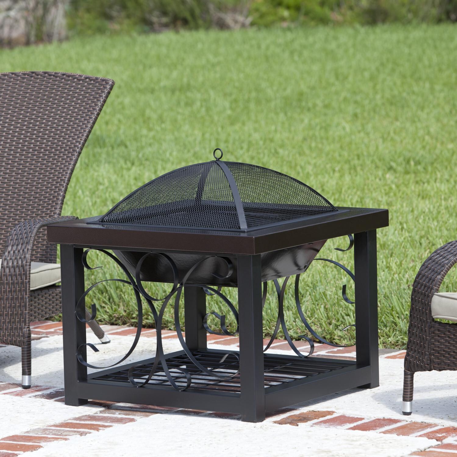 28-Inch Wood-Burning Fire Pit Table By Ultimate Patio - Shown With Fire Pit Screen thumbnail