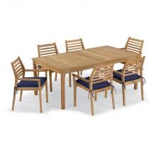 Hampton 7 Piece Natural Shorea Patio Dining Set W/ 76 X 40 Inch Table & Sunbrella Canvas Navy Blue Cushions By Oxford Garden