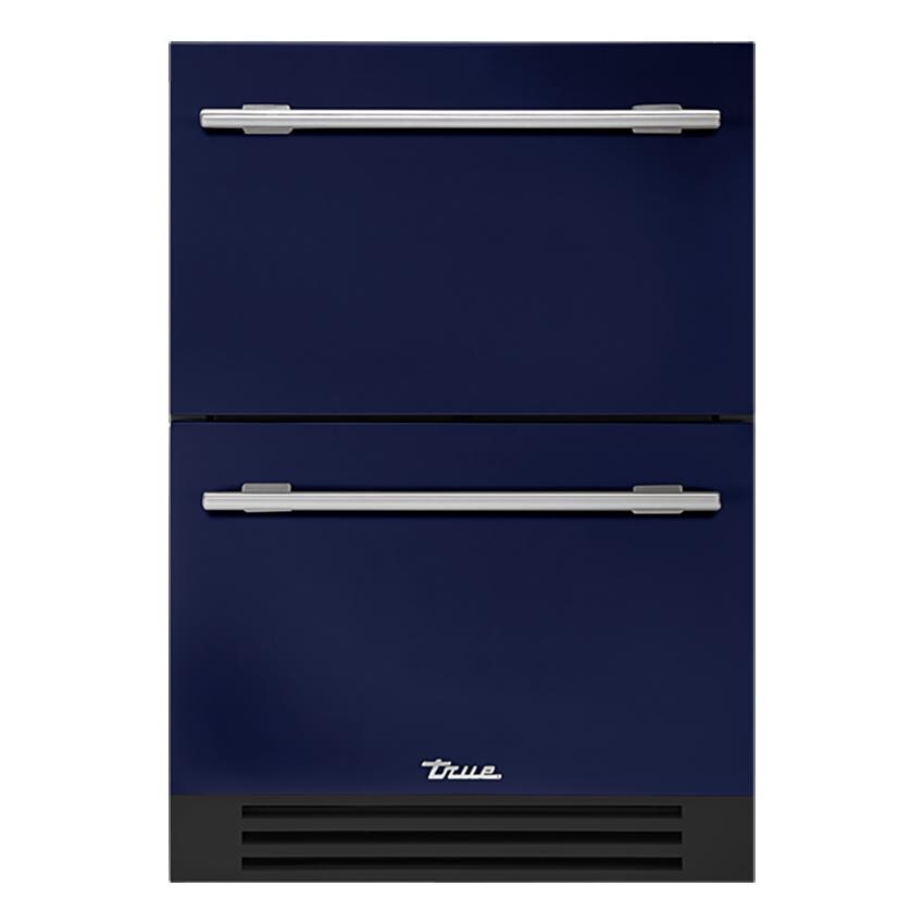 True TURADA-24-D-A~078-H04 ADA Height 24 Inch 5 Cu. Ft. Outdoor Refrigerator Drawers in Cobalt w/ Stainless Steel Handles - White Background thumbnail