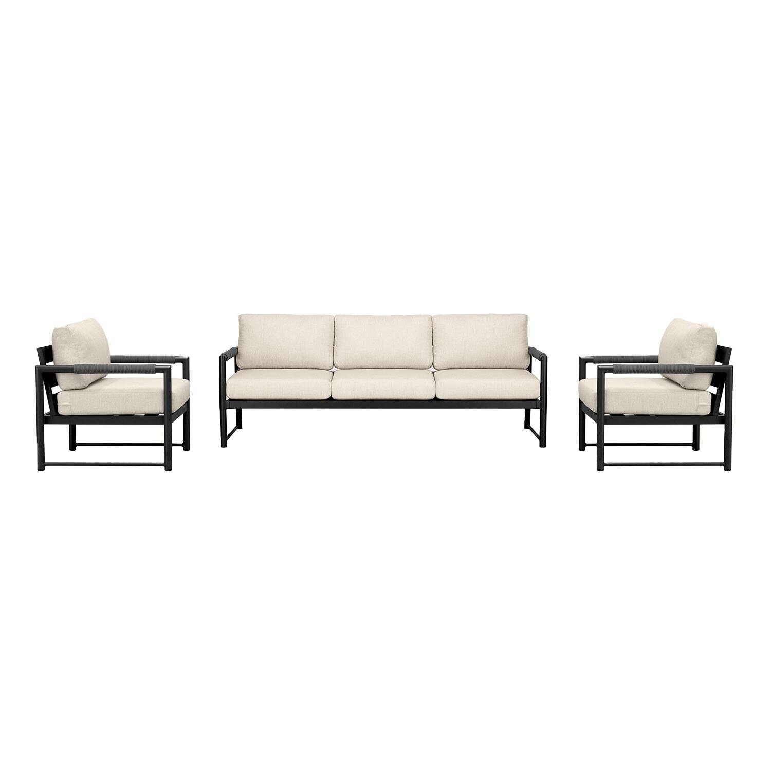 Lakeview AVEBAY-BK-CO-SET141-CF Avenue Bay Black/Carbon 3 Pc Sofa Club Chair Set - Canvas Flax - Display - White Background thumbnail
