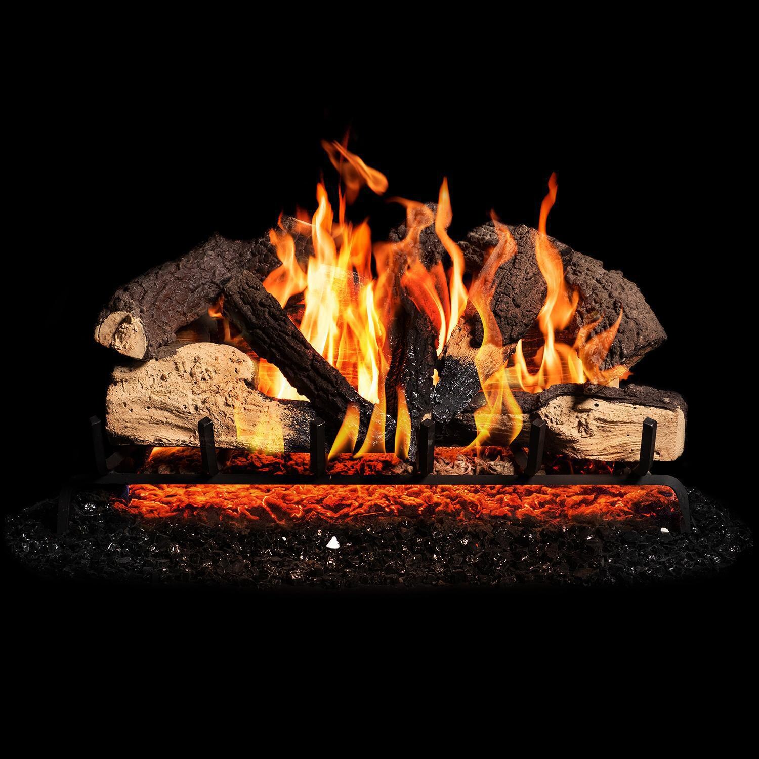 BBQGuys 30 Inch Rustic Canyon Oak Vented Natural Gas Log Set + H-Burner - Match Light image