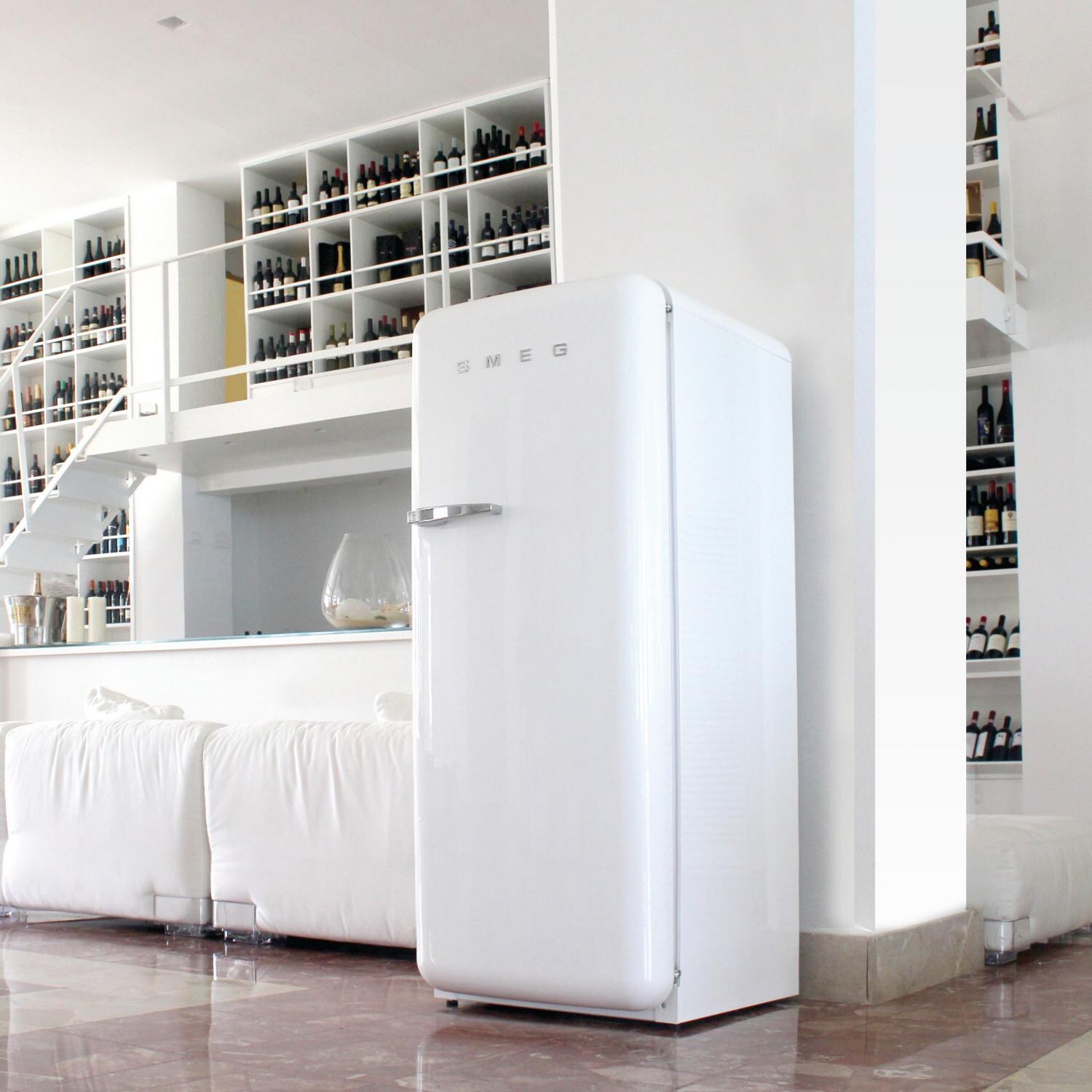 SMEG 9.22 Cu. Ft. Retro Style White Refrigerator with Freezer Right Hinge Shown Installed - FAB28UBR thumbnail