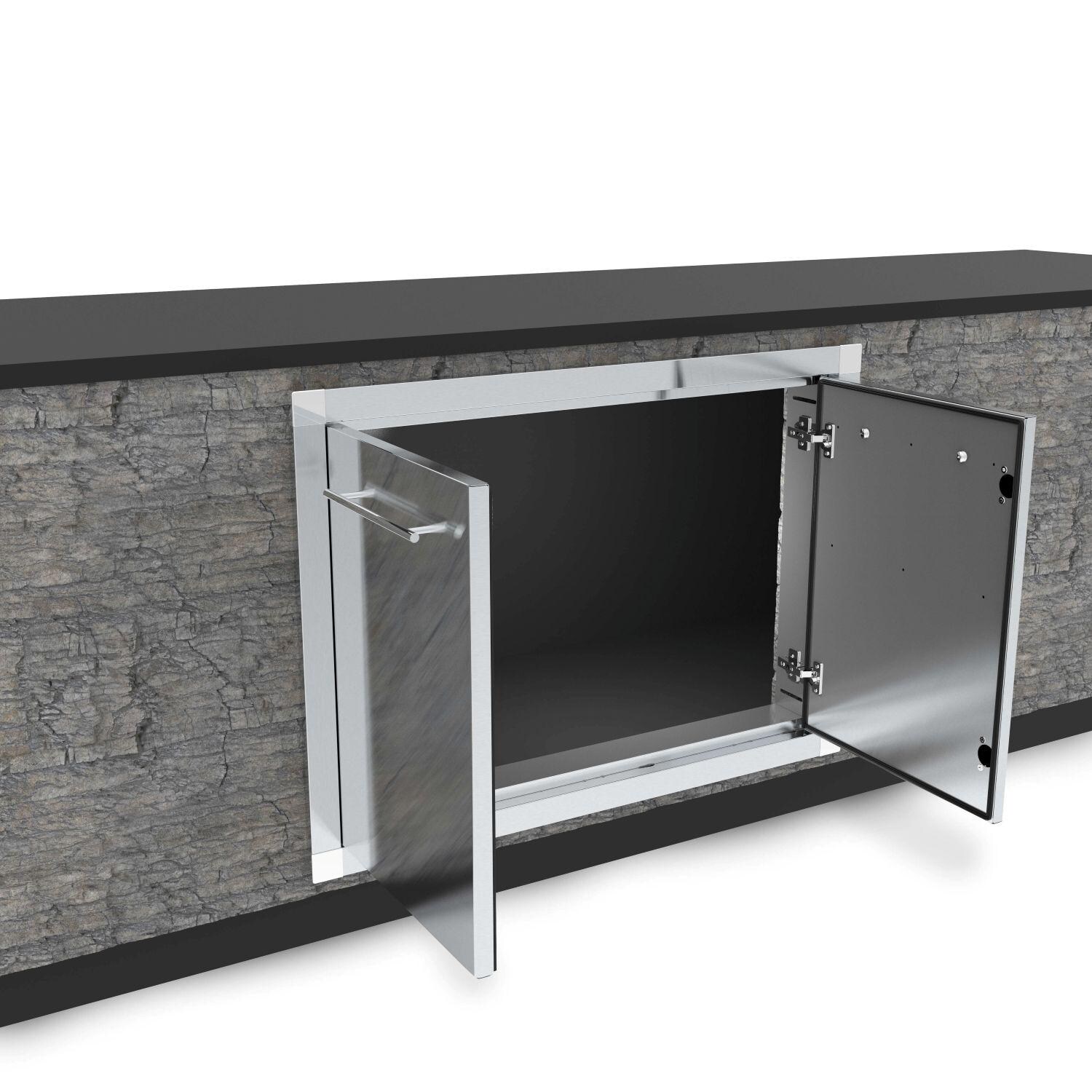 Broil King 800200 39 1/4-in Stainless Steel Double Access Door - Installed on Island - Open - Detail thumbnail