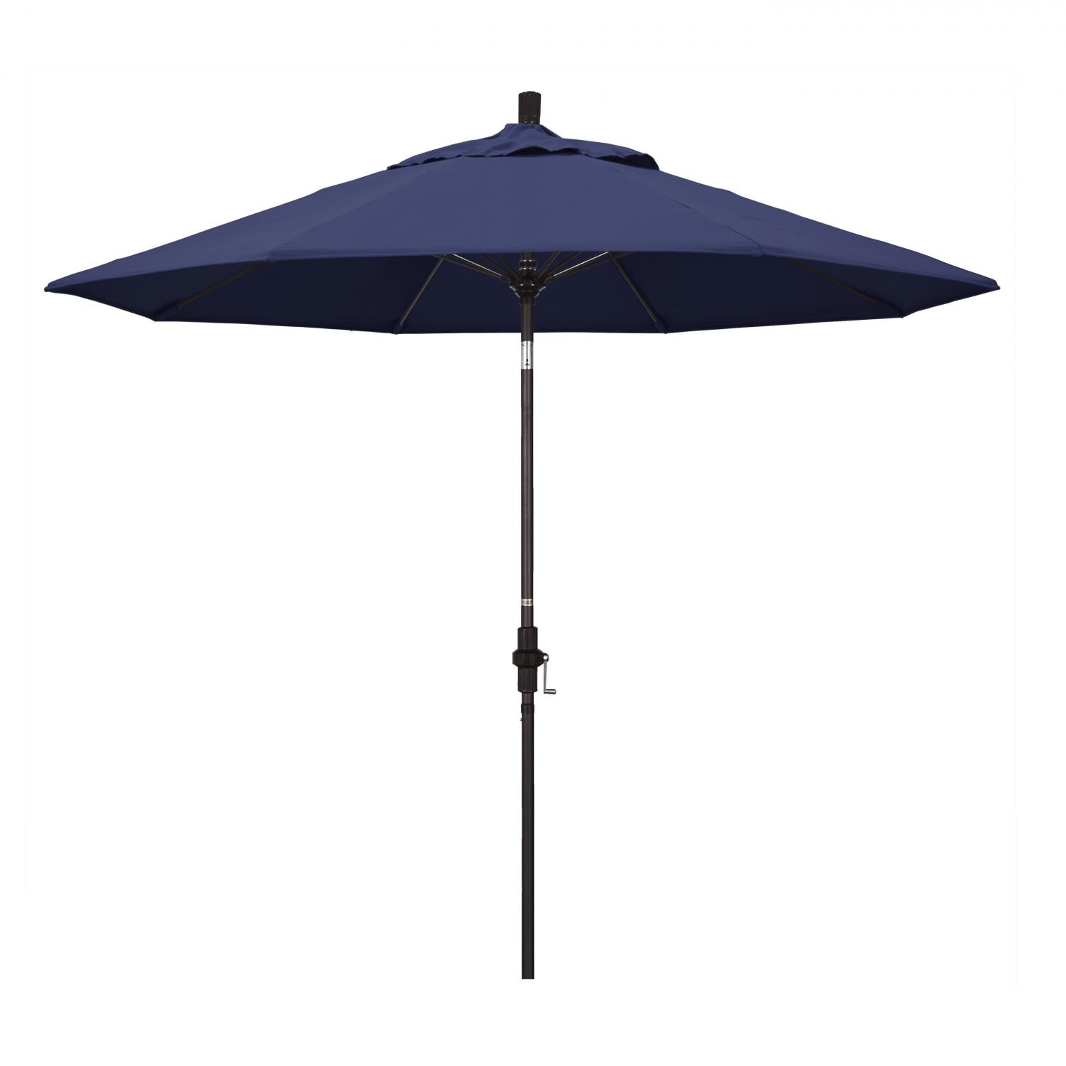 California Umbrella 9 Ft. Octagonal Aluminum Collar Tilt Patio Umbrella W/ Crank Lift & Fiberglass Ribs - Bronze Frame / Olefin Navy Blue Canopy
