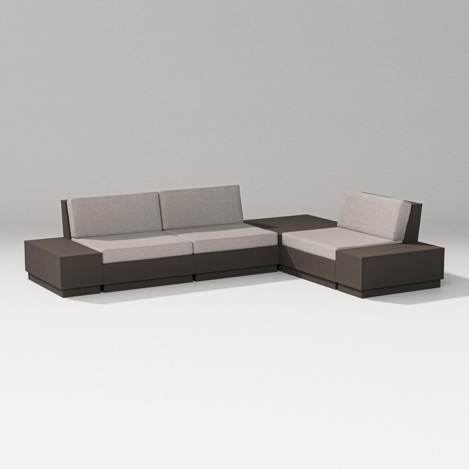 Elevate 6 Pc Recycled Plastic Sectional Seating Set in Vintage Coffee/Weathered Tweed By PW Designer Series