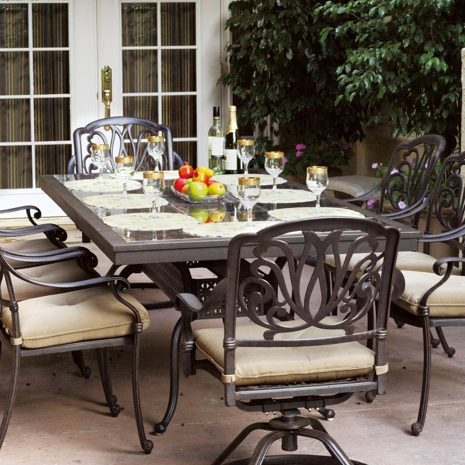 Darlee Elisabeth 9 Piece Cast Aluminum Patio Dining Set With Granite