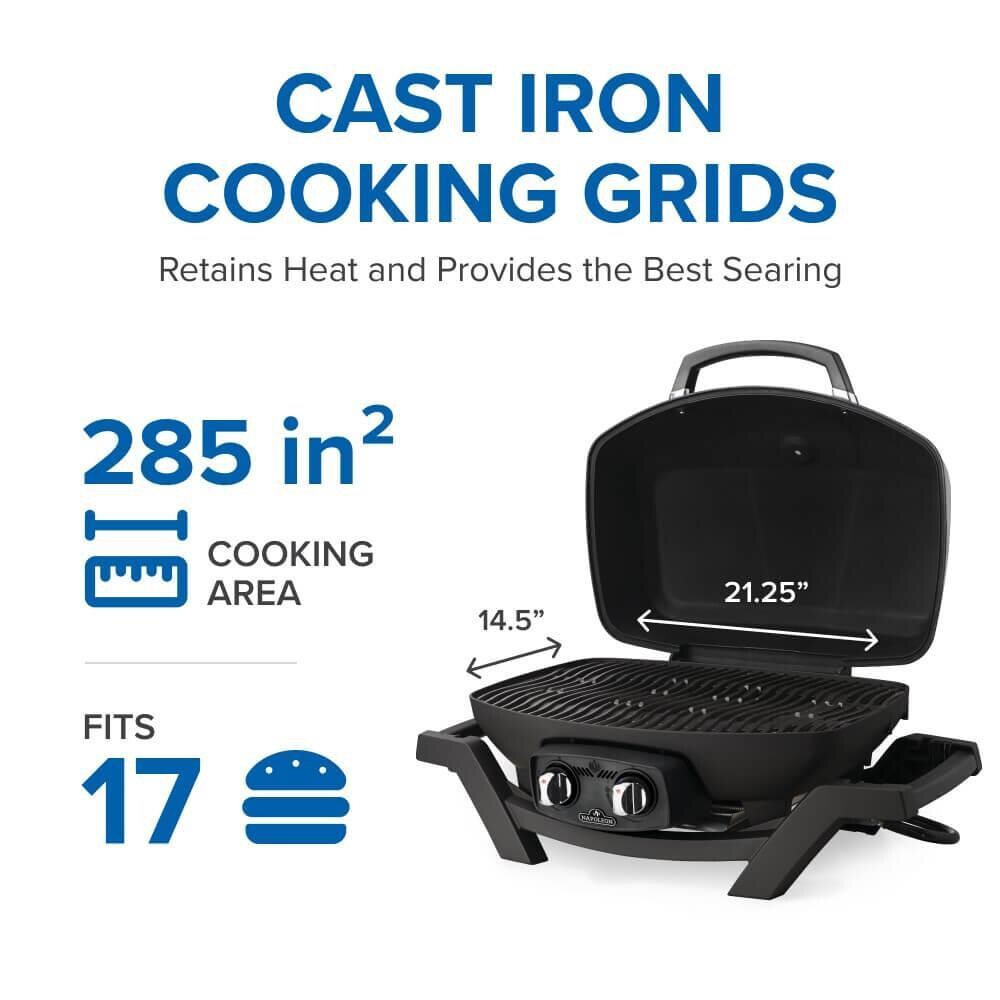 Napoleon PRO285-BK TravelQ PRO 285 Portable Propane Gas Grill - Black - Cast Iron Cooking Grids - Detail thumbnail