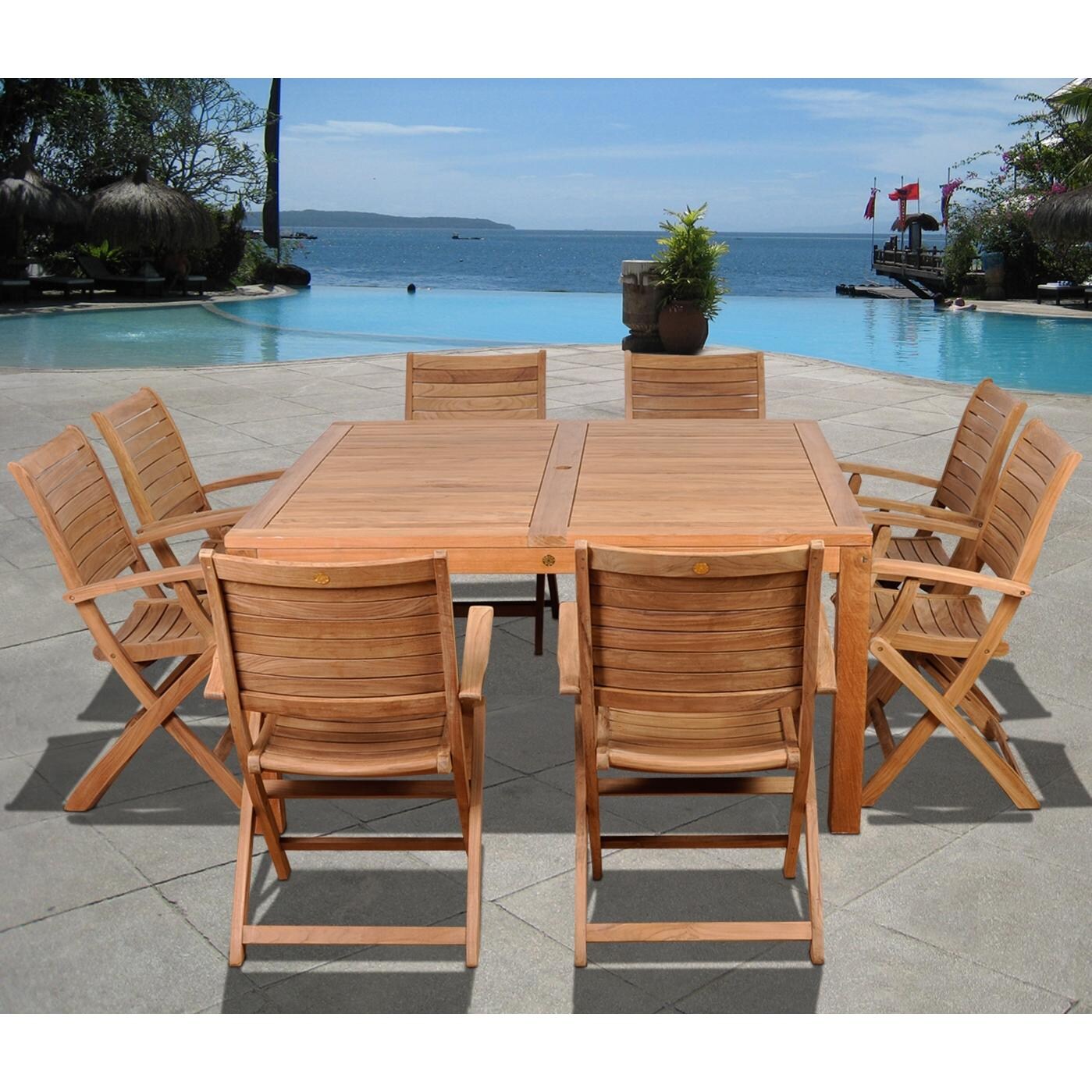 Amazonia Teak Boynton 8-Person Teak Patio Dining Set With Folding Chairs thumbnail