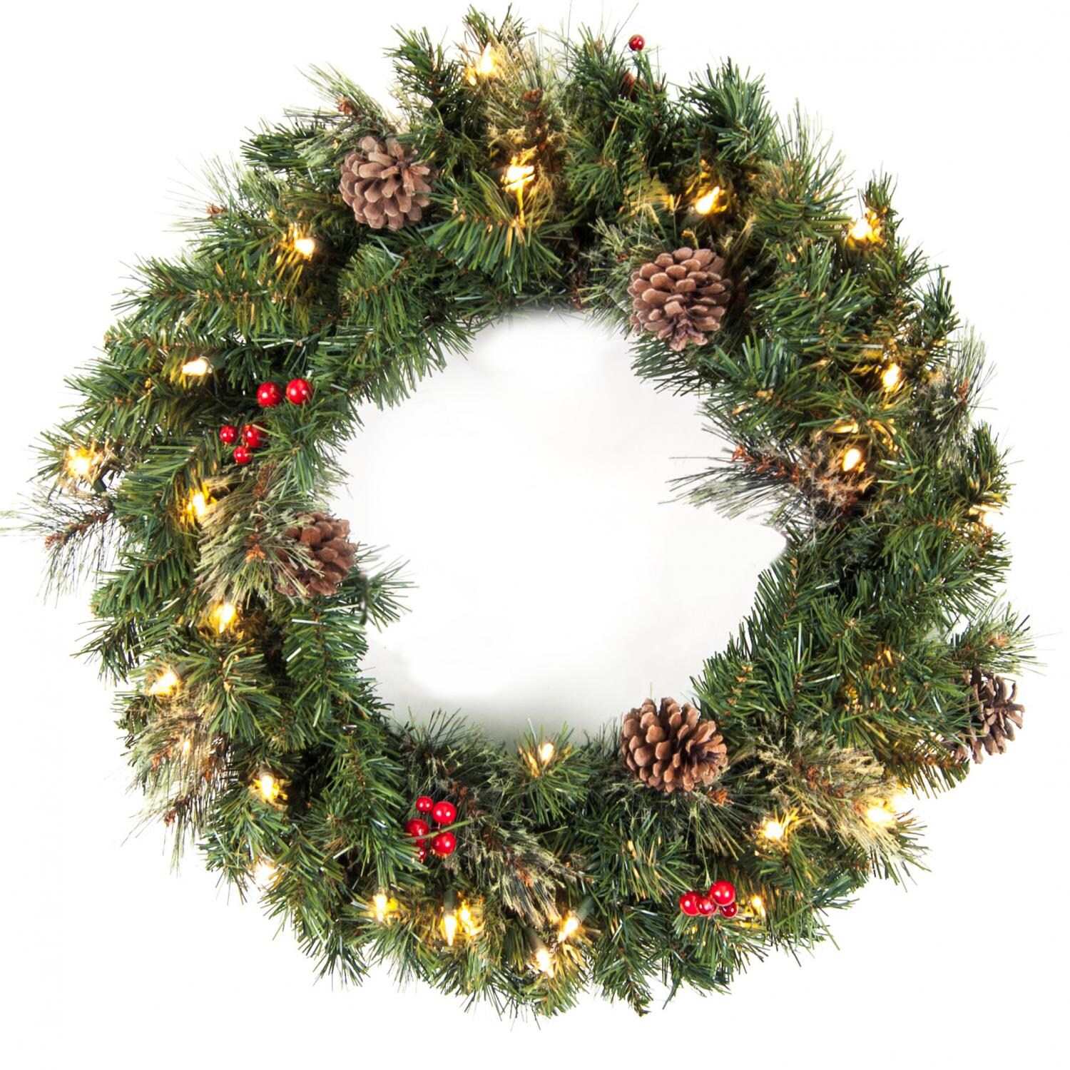 Astella 24-Inch Pre-Lit Indoor / Outdoor Christmas Wreath with Ornaments