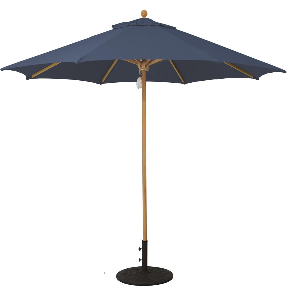 Galtech 9 Ft. Octagonal Wood Patio Umbrella W/ Pulley Lift - Teak Frame W/ Navy Sunbrella Fabric (Umbrella Base Not Included) thumbnail