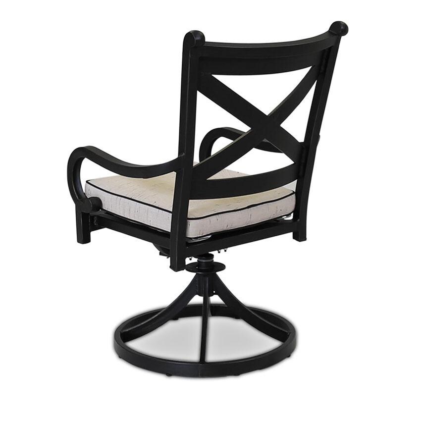 Monterey Cast Aluminum Patio Swivel Rocker Dining Chair W/ Sunbrella Frequency Sand Cushion - Rear - White Background thumbnail