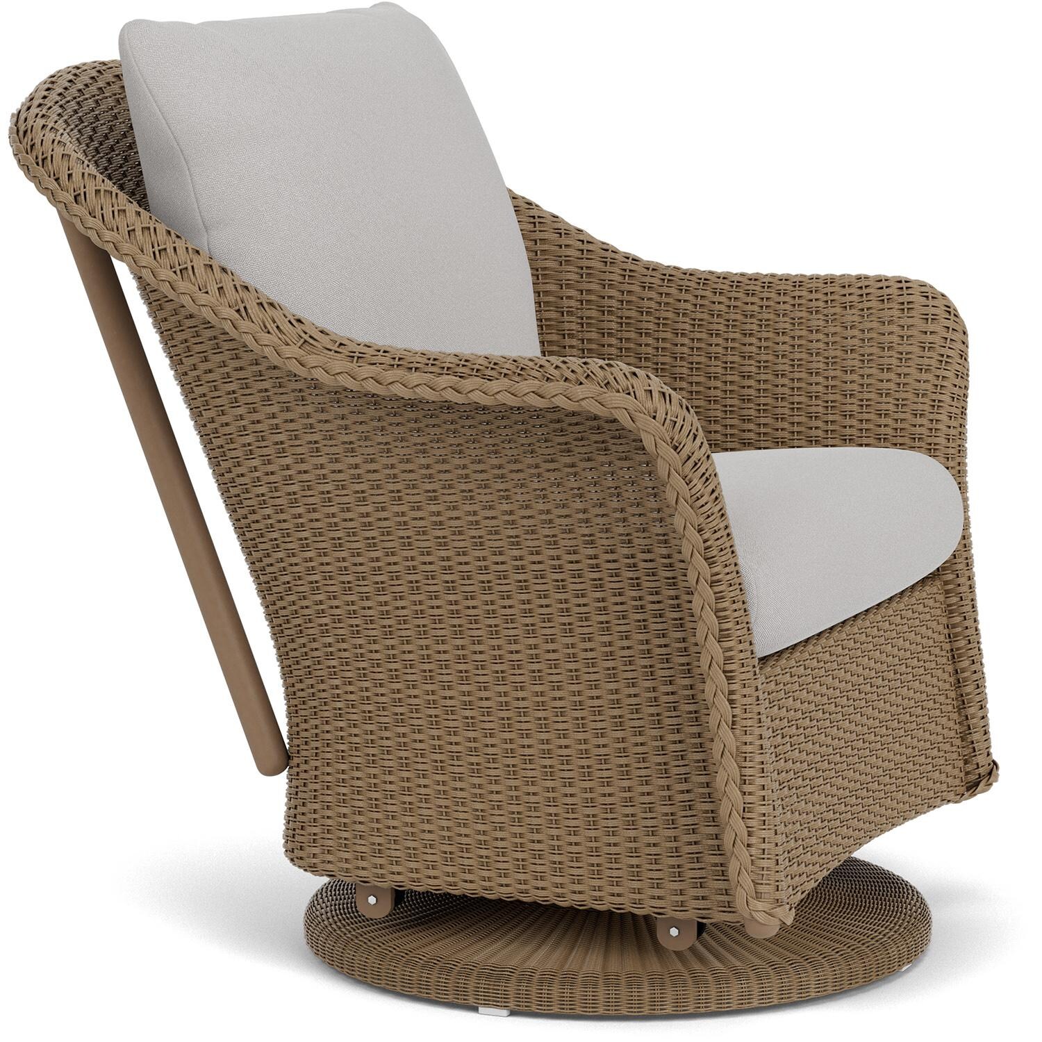 Lloyd Flanders Weekend Retreat Swivel Glider Lounge Chair in Fawn Finish W/ Tundra Dove Fabric - Angled thumbnail