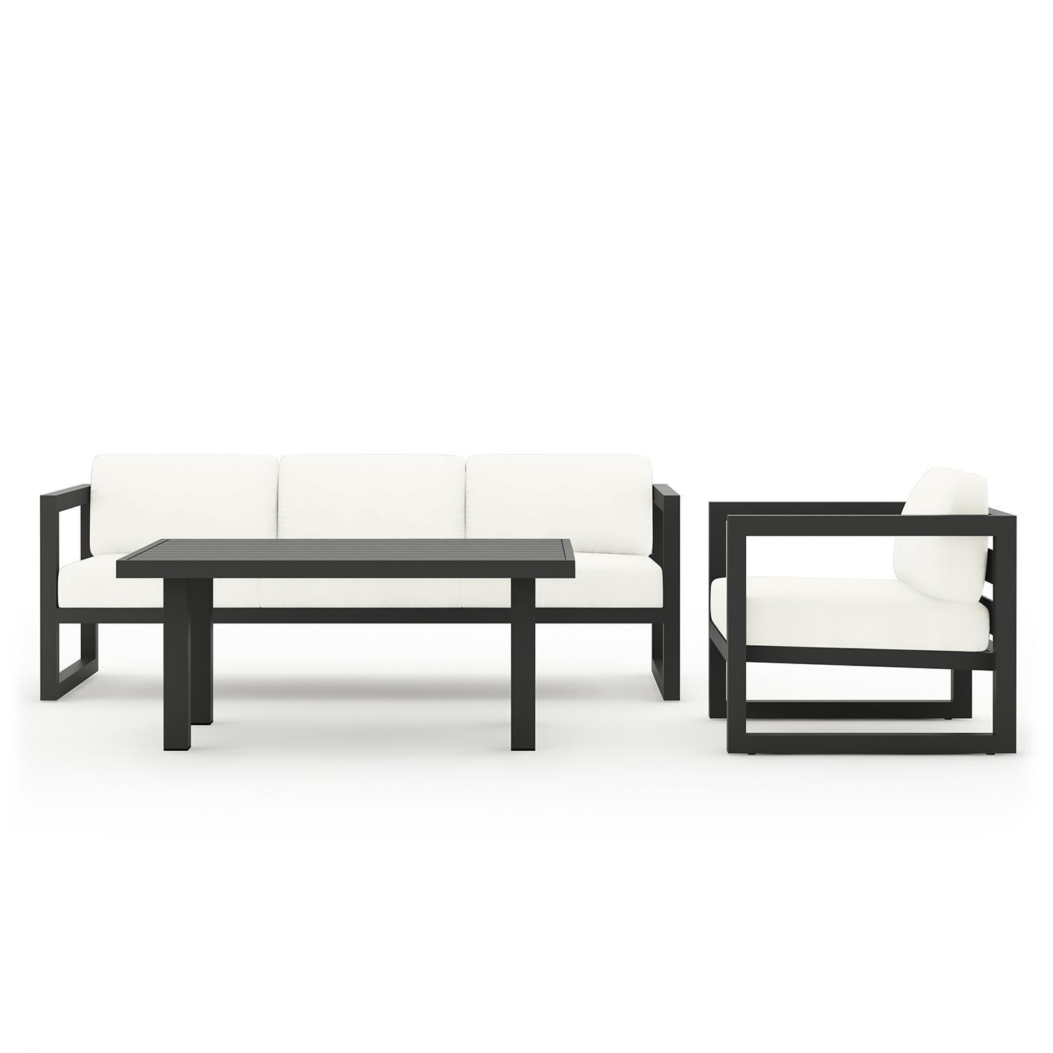 Misty Cove 3 Piece Seating Set in Slate w/Chat Table & Canvas Natural Cushions by Lakeview - Complete Set - White Background thumbnail