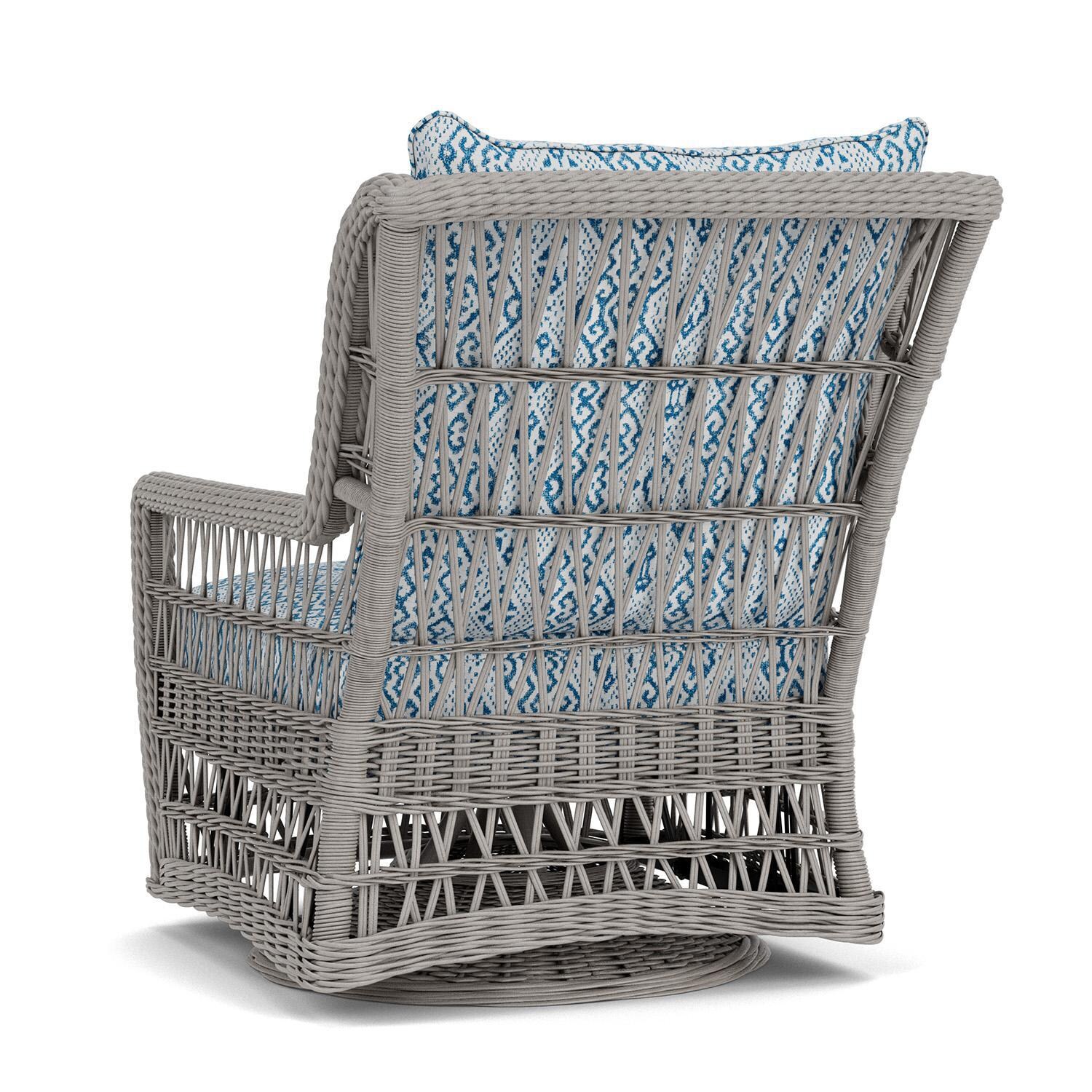 Lloyd Flanders Mackinac High Back Swivel Glider Lounge Chair in Putty Finish with Aman Capri Fabric - Rear Left thumbnail