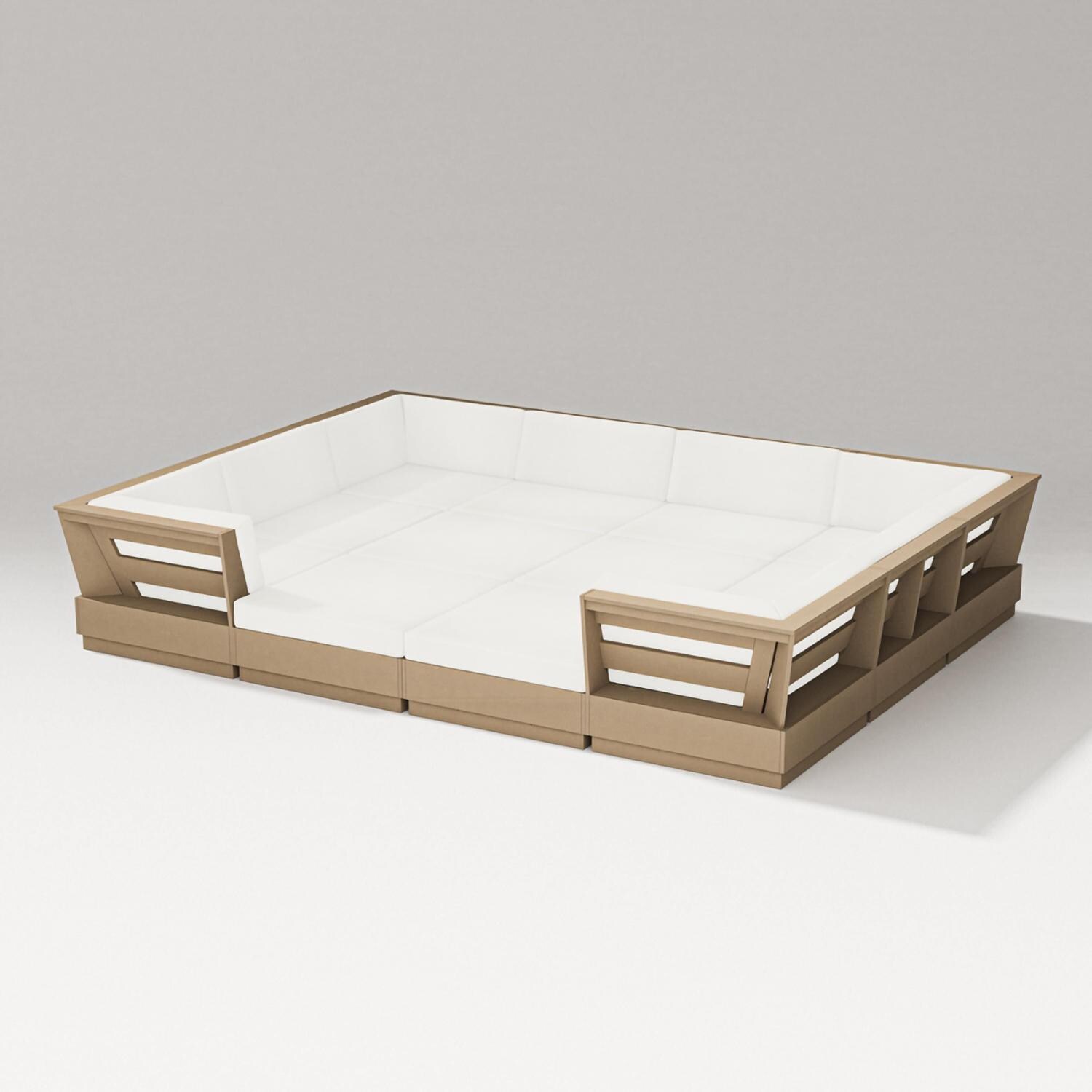 Elevate 12 Pc Recycled Plastic Pit Sectional Seating Set in Vintage Sahara/Natural Linen By PW Designer Series