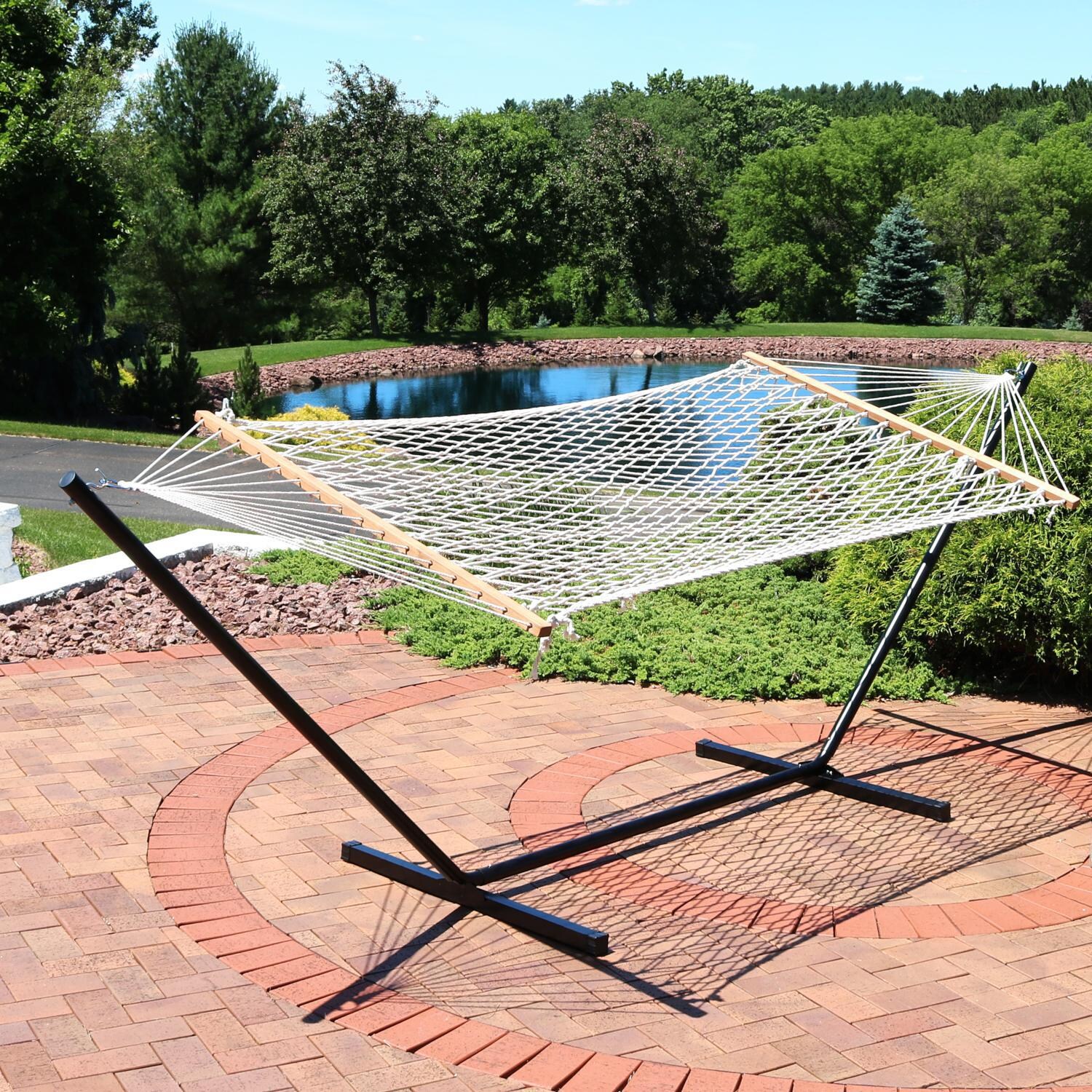 Ultimate Patio Double Rope Hammock w/ Stand - White - Lifestyle thumbnail