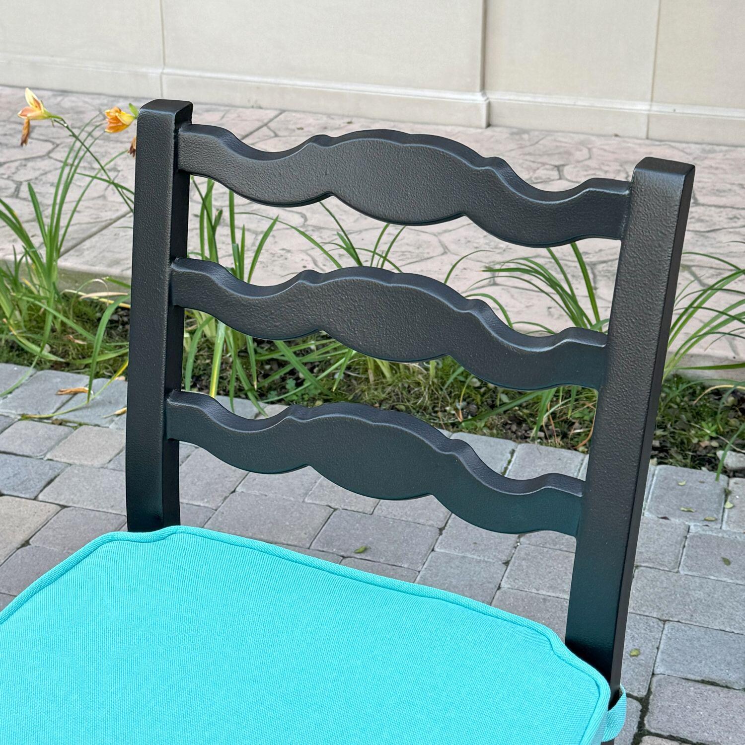 Aspen Aluminum 3 Pc Patio Bar Set w/ 30-in Round Counter Height Bar Table in Blue By Darlee - Bar Stool - Back Rest - Detail thumbnail