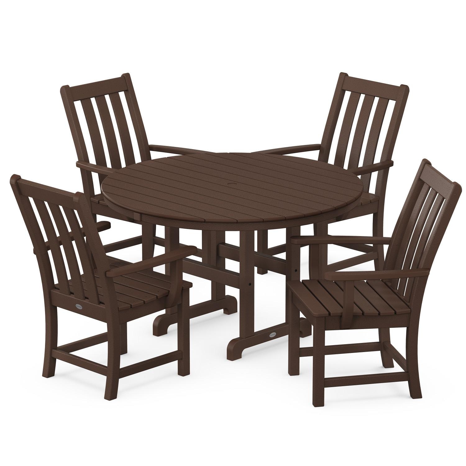POLYWOOD Vineyard 5-Piece Round Arm Chair Dining Set - Mahogany