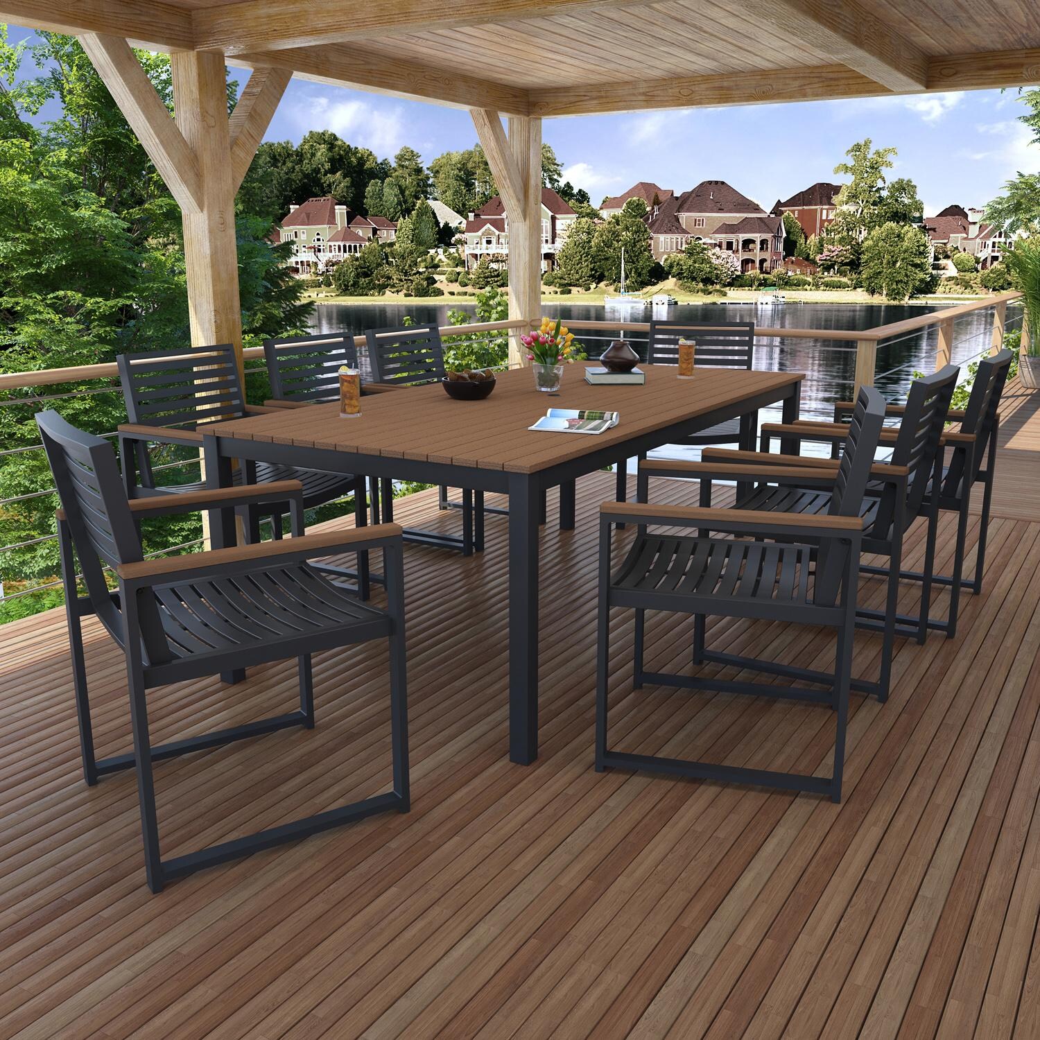 Cashmire View 9 Pc Aluminum Dining Set in Antique Mahgany by Lakeview Outdoor Designs