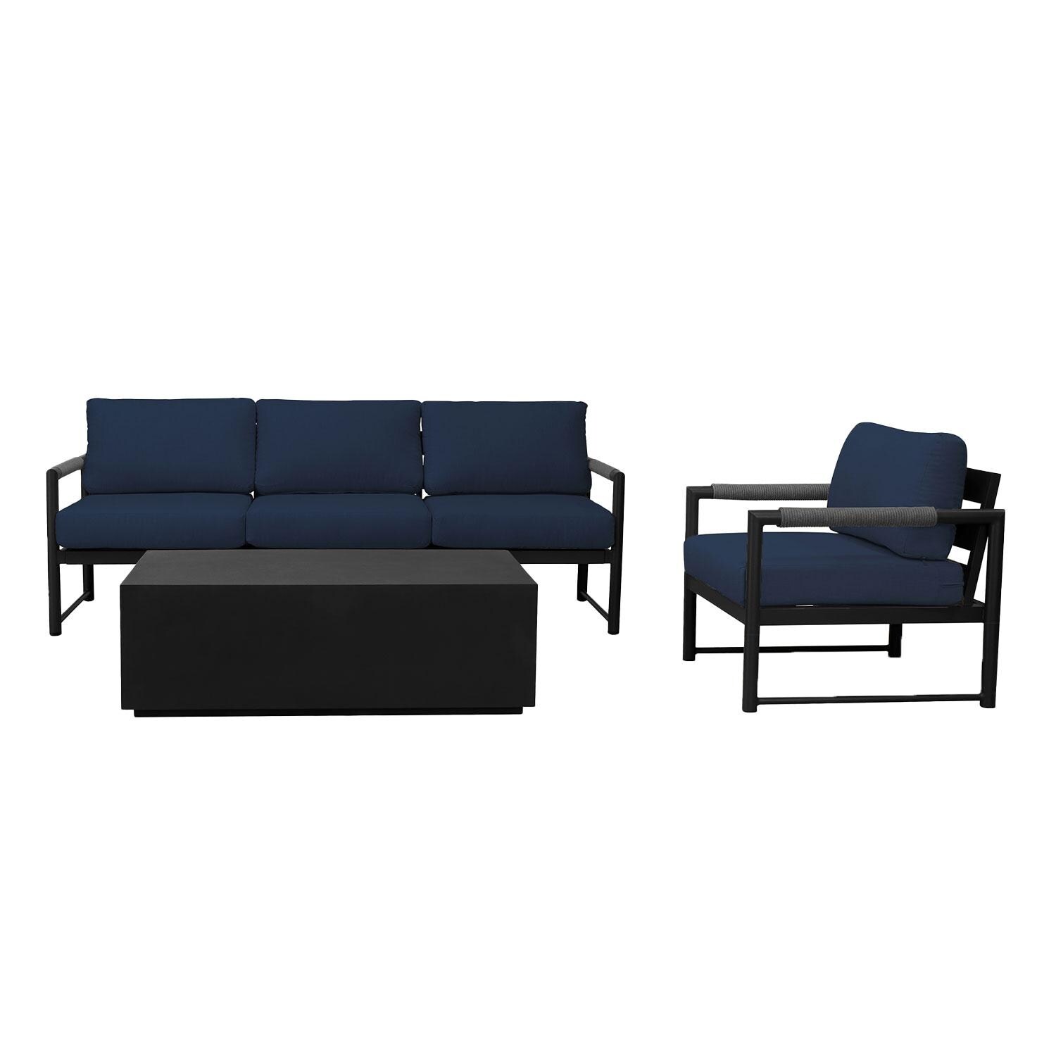 Lakeview AVEBAY-BK-CO-SET130-IN Avenue Bay Black/Carbon 3 Pc Sofa Set - Spectrum Indigo - Display - White Background thumbnail