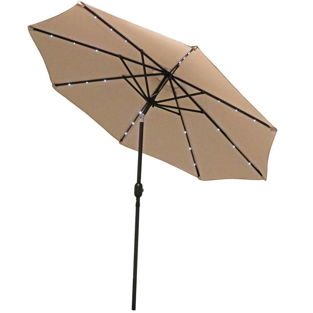 Ultimate Patio 9 Ft. Solar Lighted Octagonal Patio Umbrella W/Crank - Beige - Tilted thumbnail