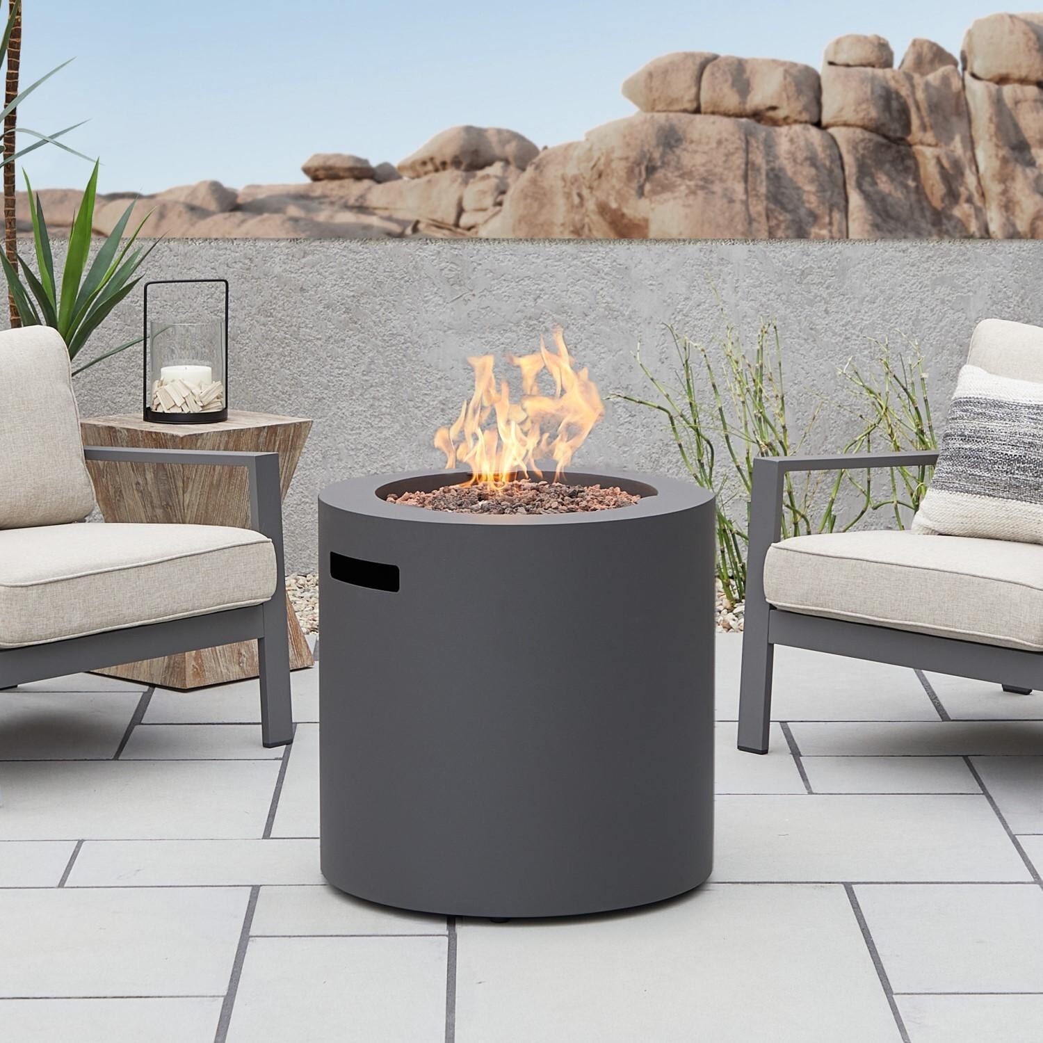Elysian 24 Inch Round Powder Coated Steel Propane Fire Pit in Weathered Slate by Lakeview Outdoor Designs