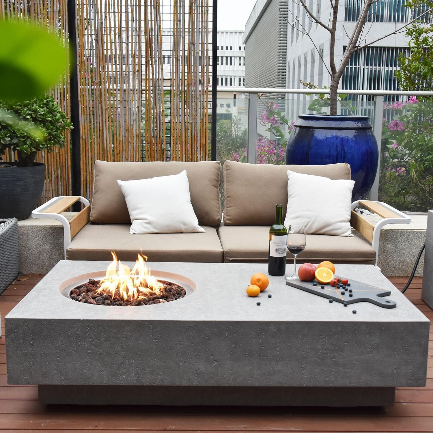 Elementi Metropolis 56-in Rectangle Propane Fire Pit Table - Light Gray - Lifestyle thumbnail