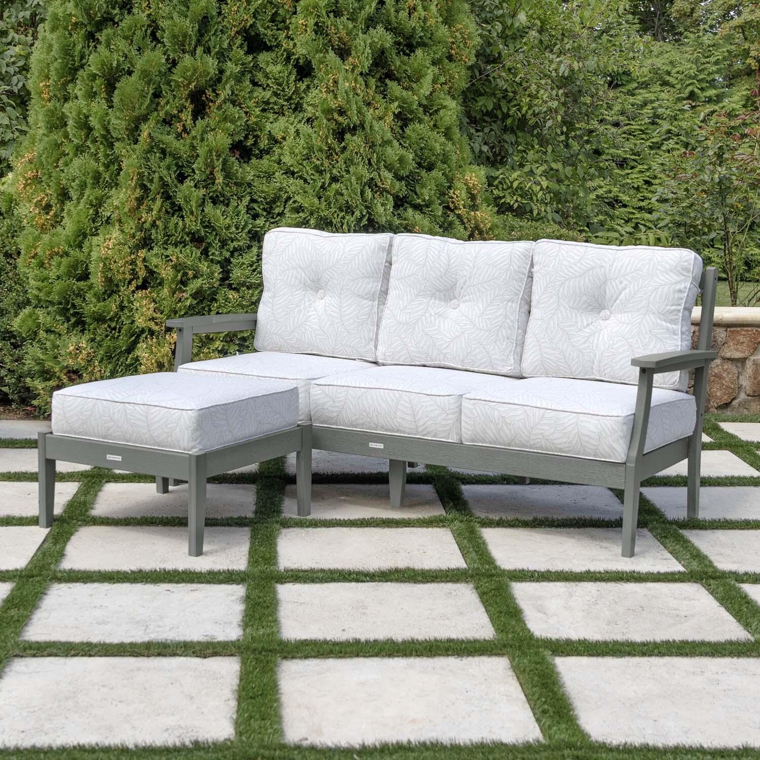 Blushing Bay 2 Pc Recycled Plastic Seating Set in Lively Parchment/Coastal Teak by Lakeview Outdoor Designs - Angled Left - Lifestyle thumbnail