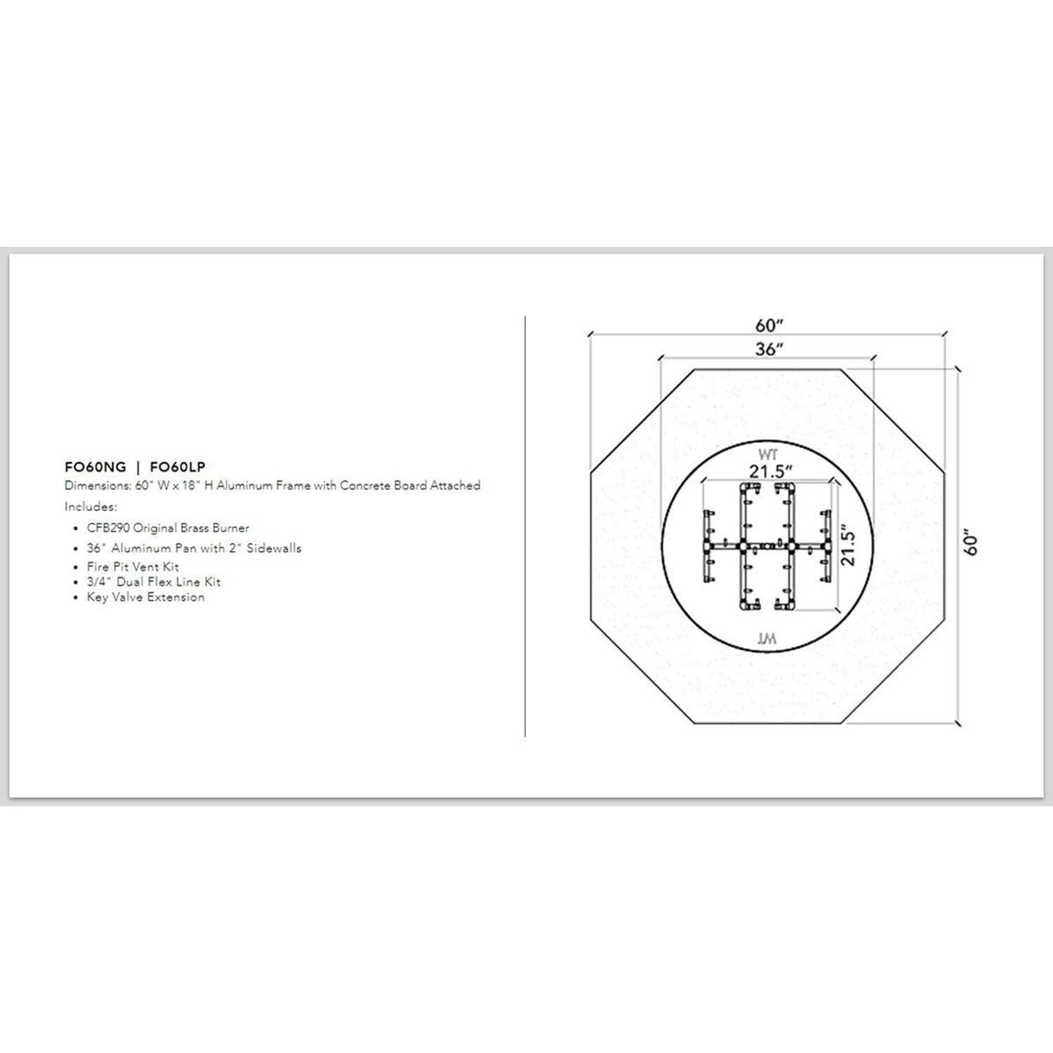 Warming Trends FO60 Octagonal 60 Inch Natural Gas Ready To Finish Fire Pit Kit - Measurements thumbnail