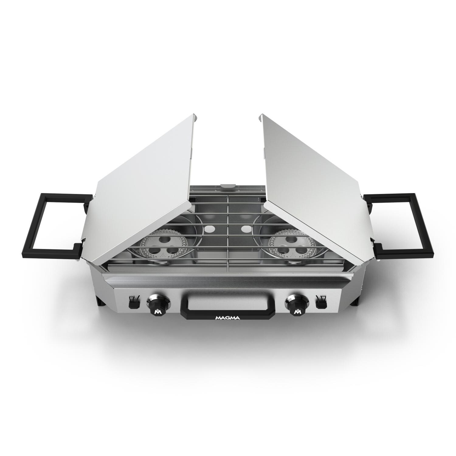Magma CO10-102 Crossover Double Burner Firebox Outdoor Cooker - Shelves Close As Lid thumbnail