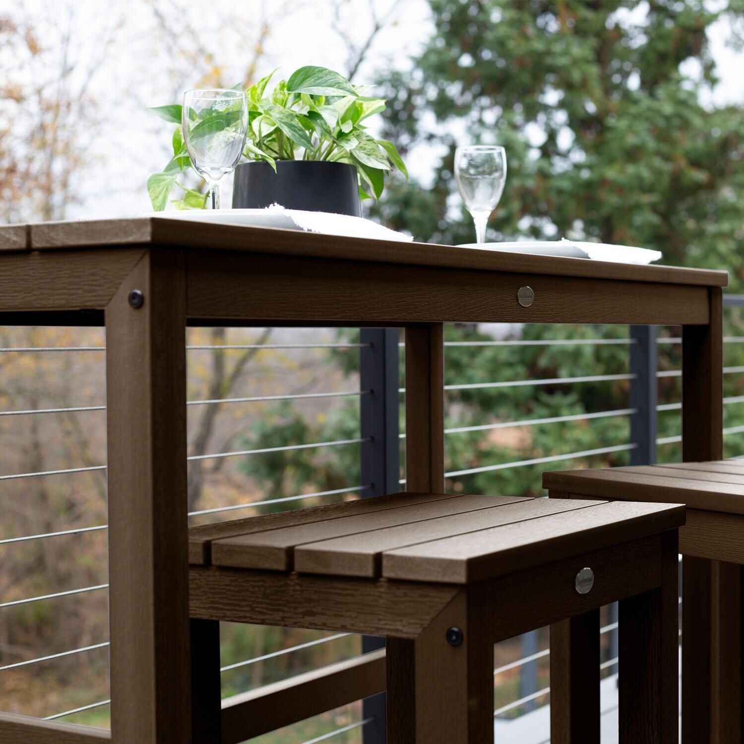 Lakeview Audubon 3 Pc Recycled Plastic Counter Height Balcony Dining Bar Set in Weathered Acorn - Low Angle - Lifestyle thumbnail