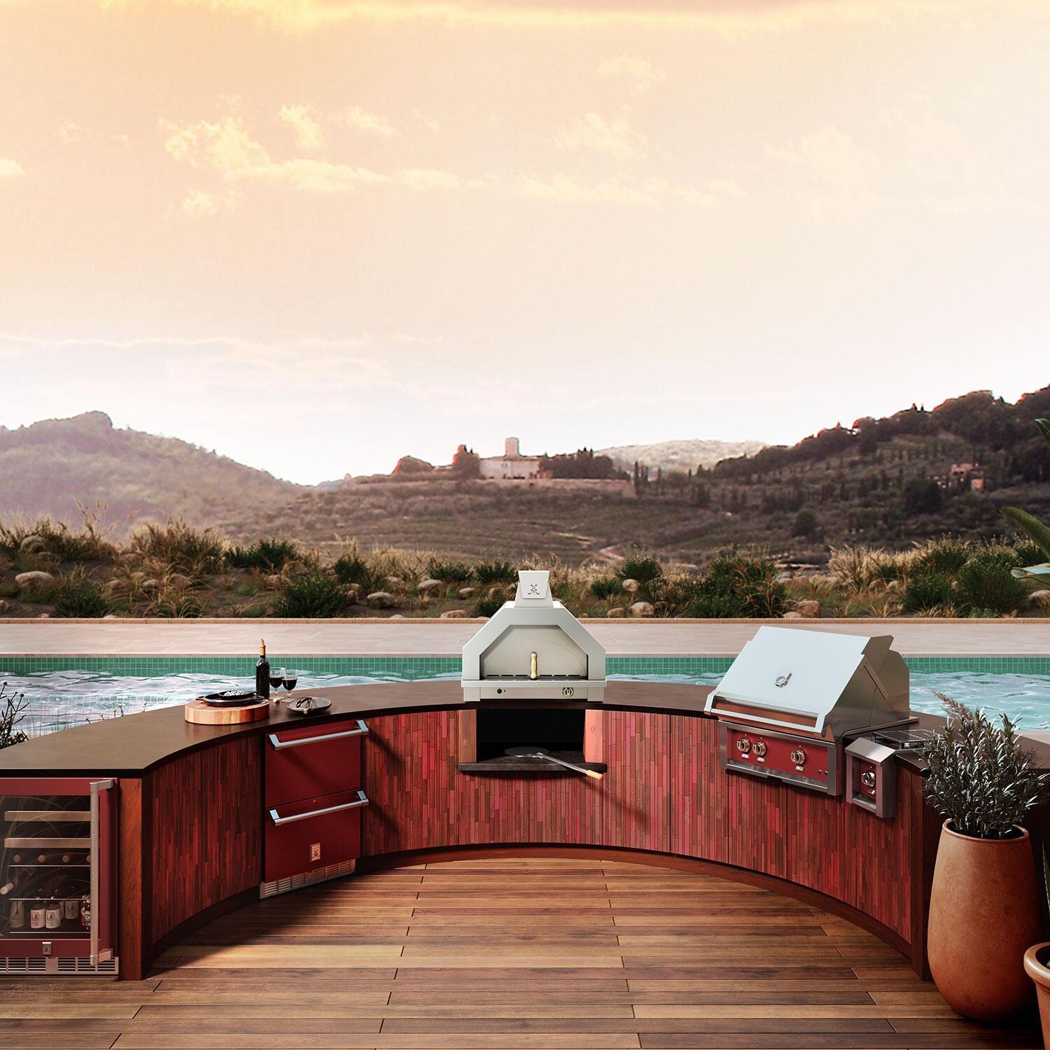 Hestan Campania 32 Inch Countertop Stainless Steel Propane Pizza Oven w/ Light Kit - Matador - Built-In Island - Full View - Lifestyle thumbnail