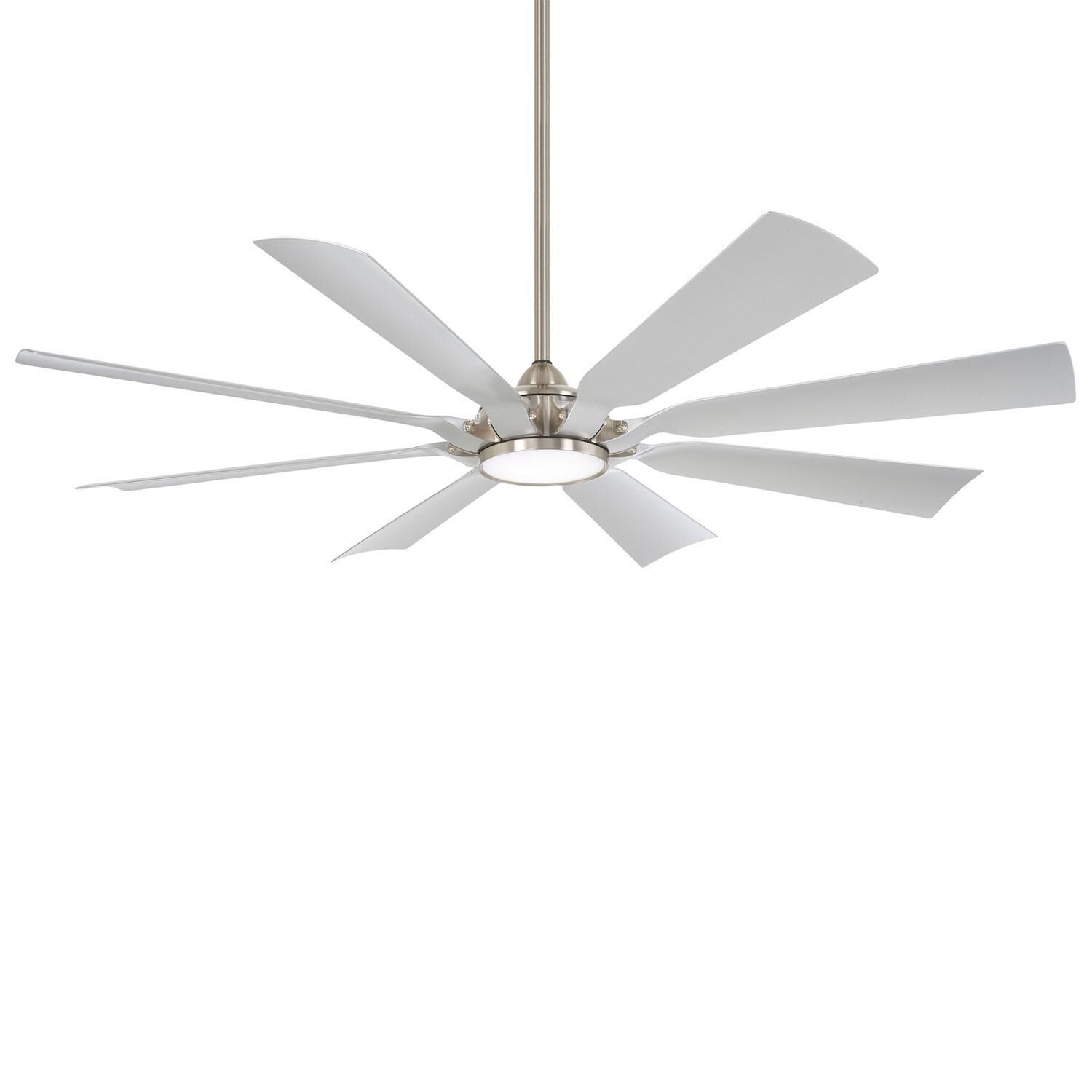 Minka-Aire Future 65-Inch 8 Blade Outdoor LED Ceiling Fan in Brushed Nickel Wet with Silver Blades with Remote Control - F756L-BNW