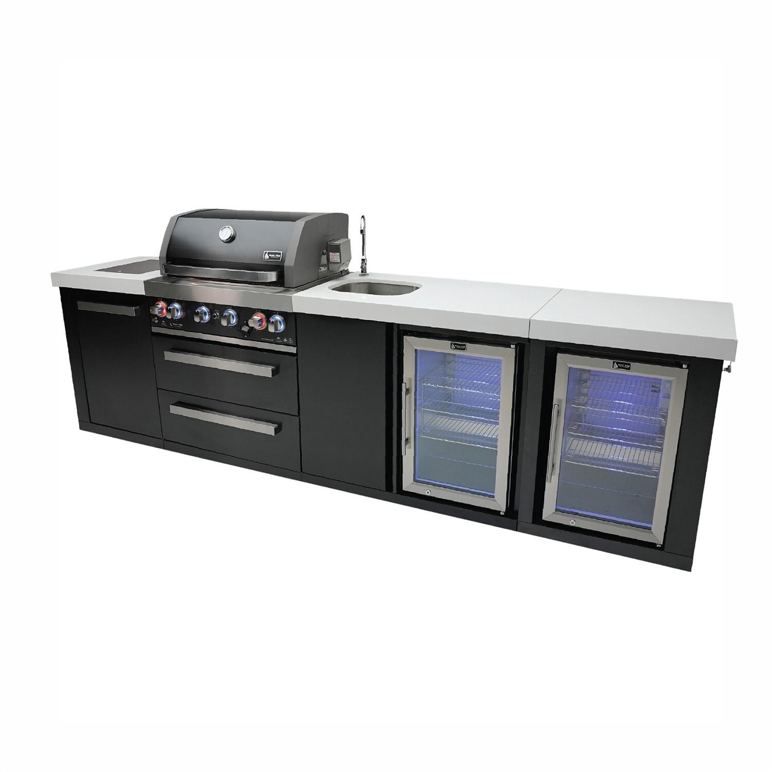 Mont Alpi Black Series 10 Ft Natural Gas Outdoor Kitchen Island w/ Side Burner, Beverage Center & Fridge (Ships Propane w/ Conversion Kit) - Island - White Background thumbnail