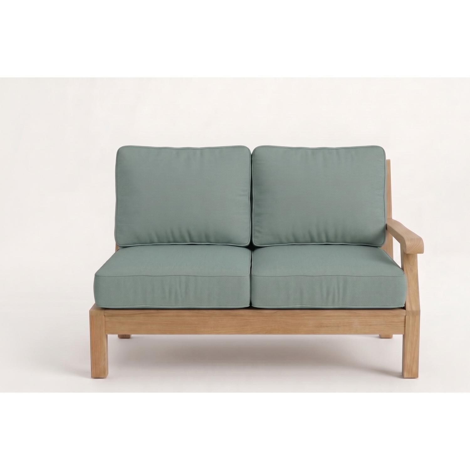 Miami Teak Right Arm Loveseat w/ Sunbrella Cushions in Canvas Spa by Royal Teak Collection